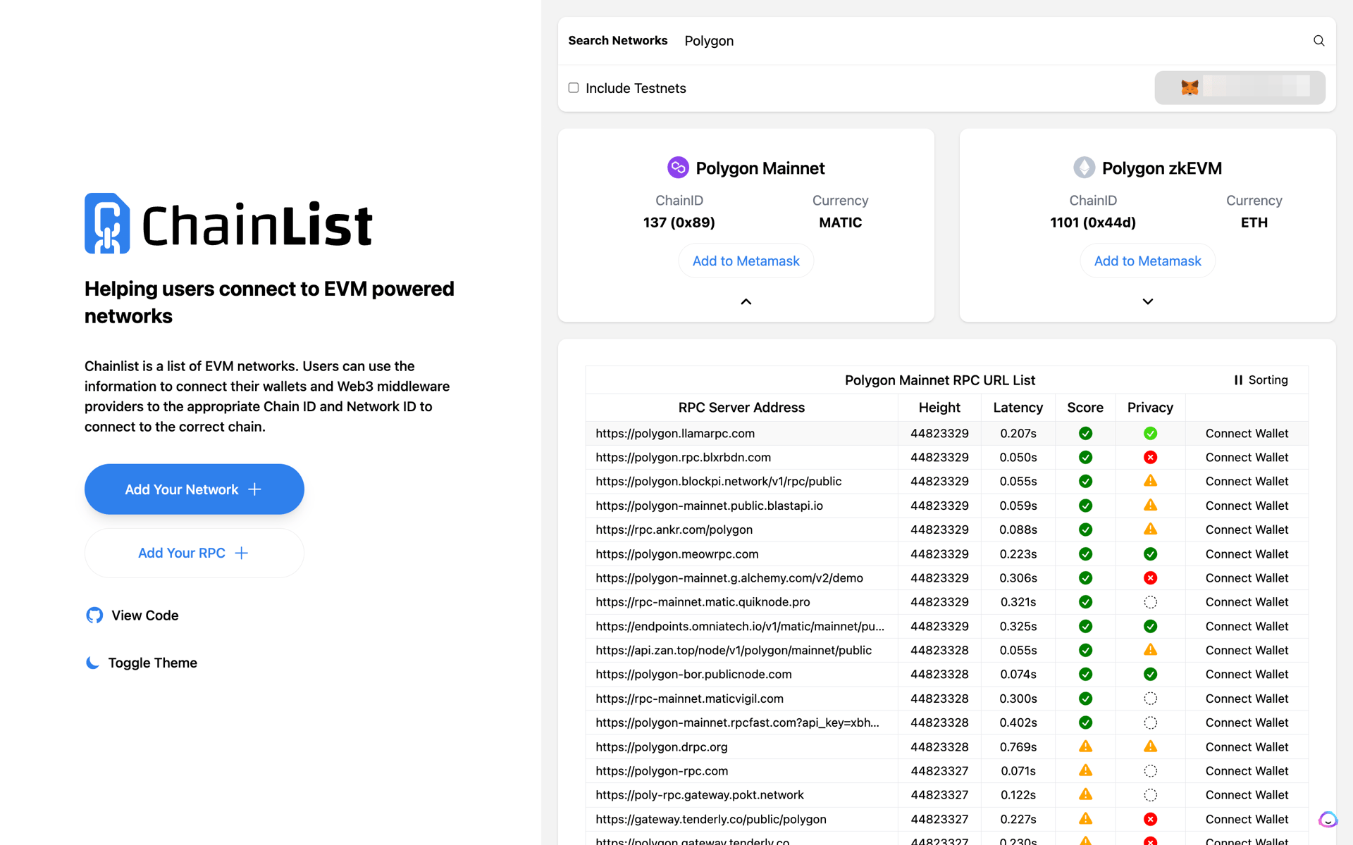 Procedure for Adding Polygon Network via Chainlist | Arcade