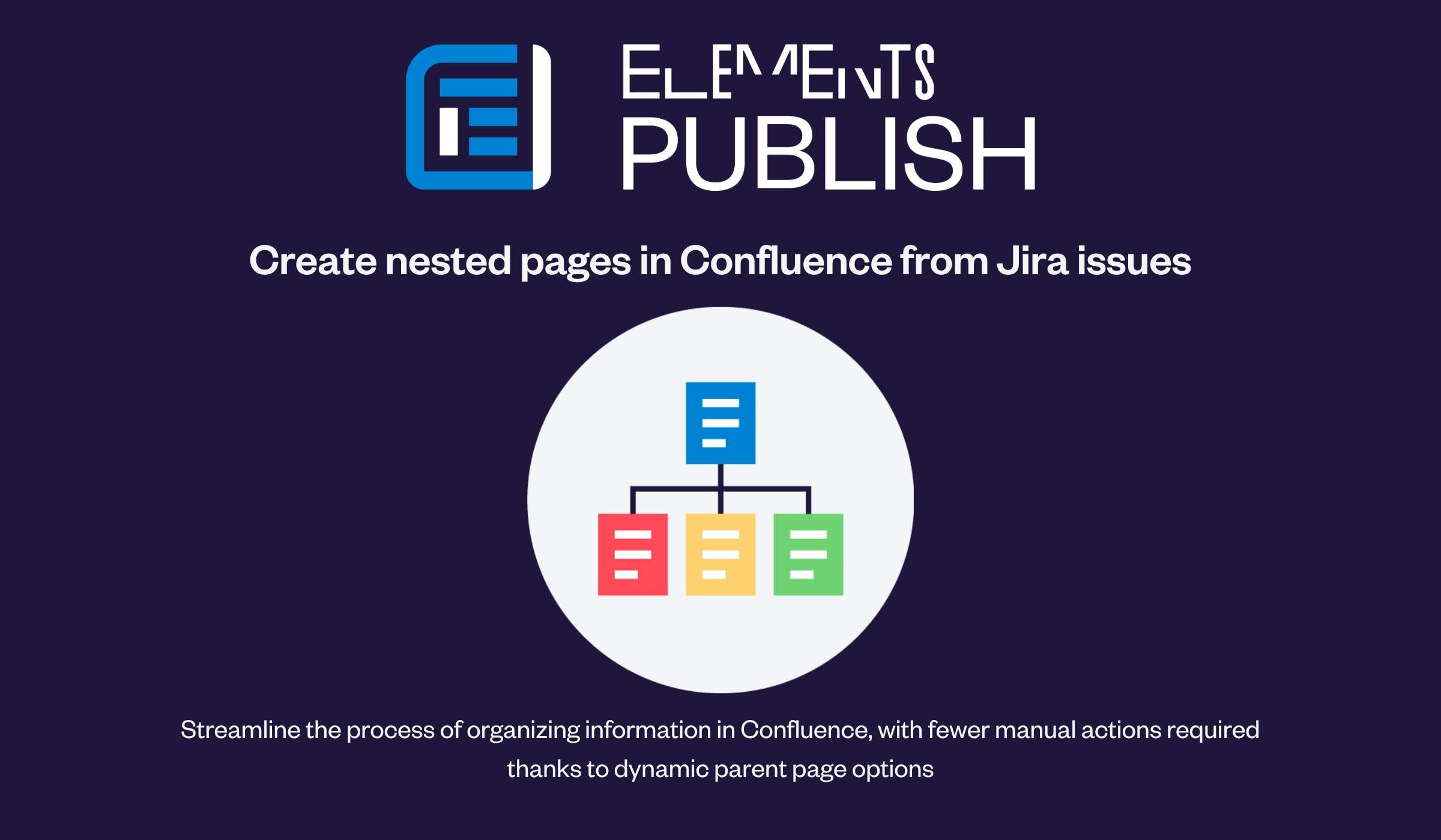 With Elements Publish, you can streamline the process of organizing information in Confluence. Thanks to dynamic parent page options, you can create nested pages automatically from Jira issues & subtasks.

Let's see how it works: