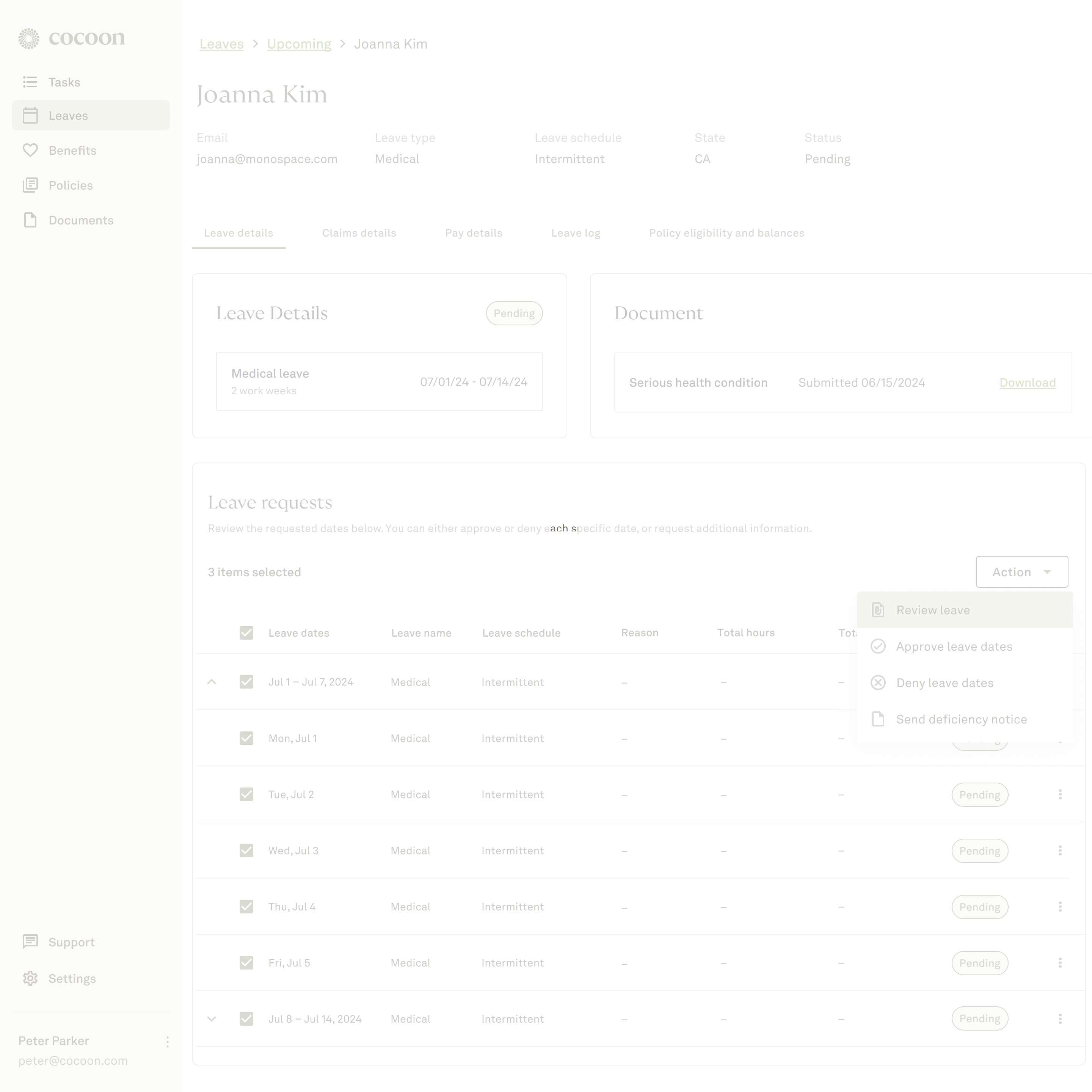 Once an employee uploads their serious health condition form, we'll prompt you to review it in your Admin Dashboard