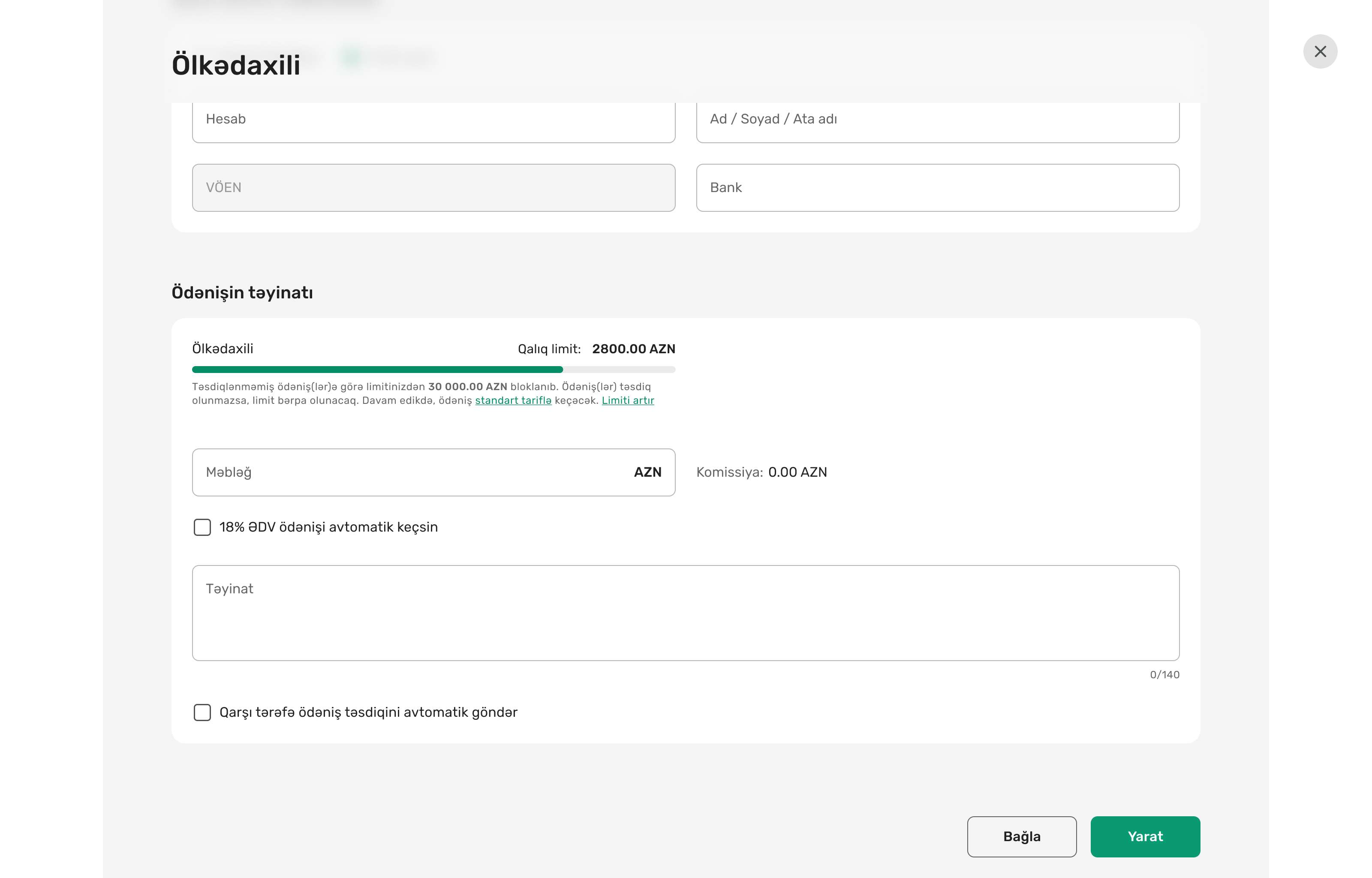 Əldə etdiyiniz məhsullar üzrə əməliyyat edərkən ekranda limitinizin qalıq hissəsi görünür