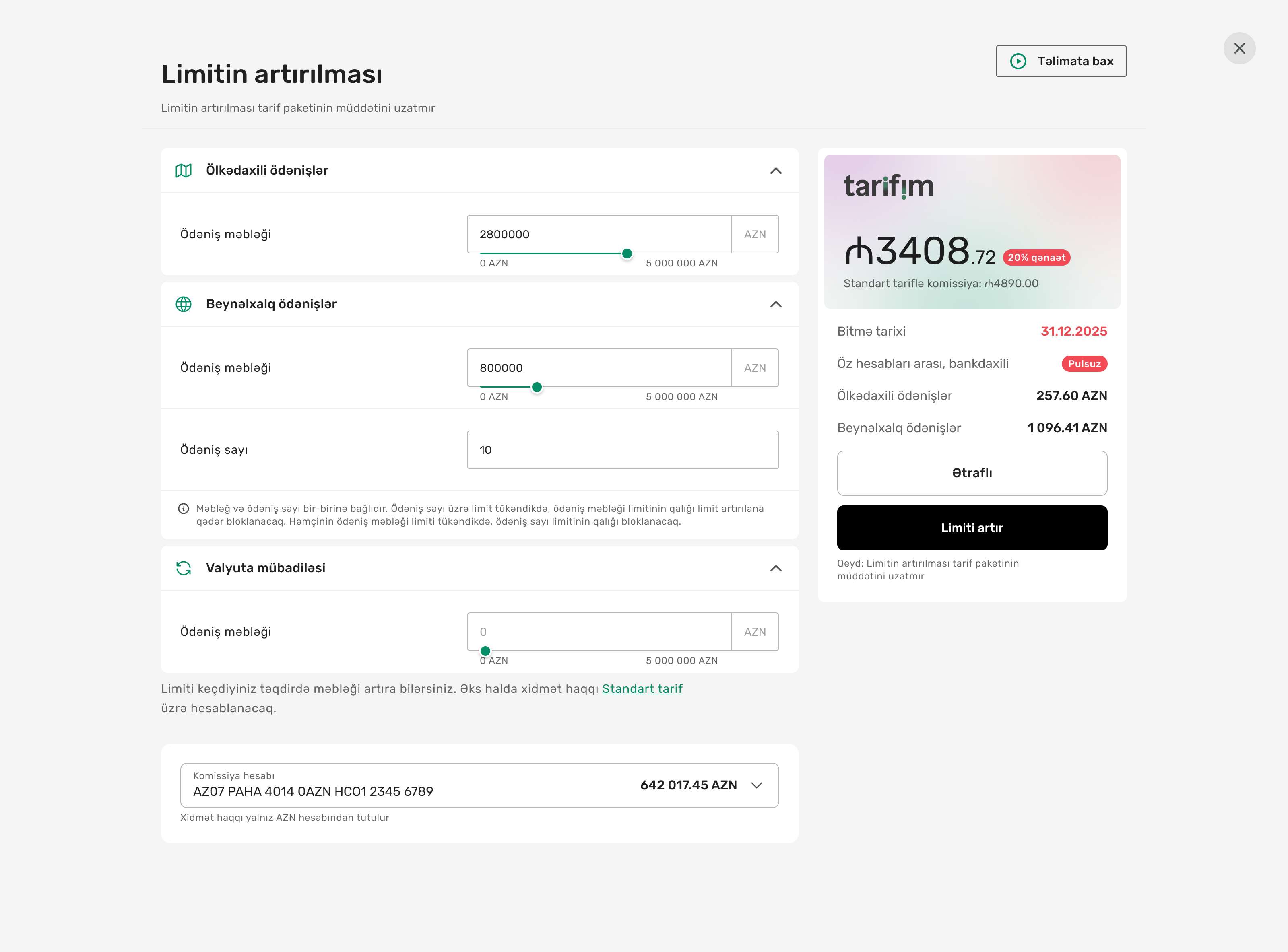 Əldə etmək istədiyiniz məhsullar üzrə dövriyyə və sayları daxil edin