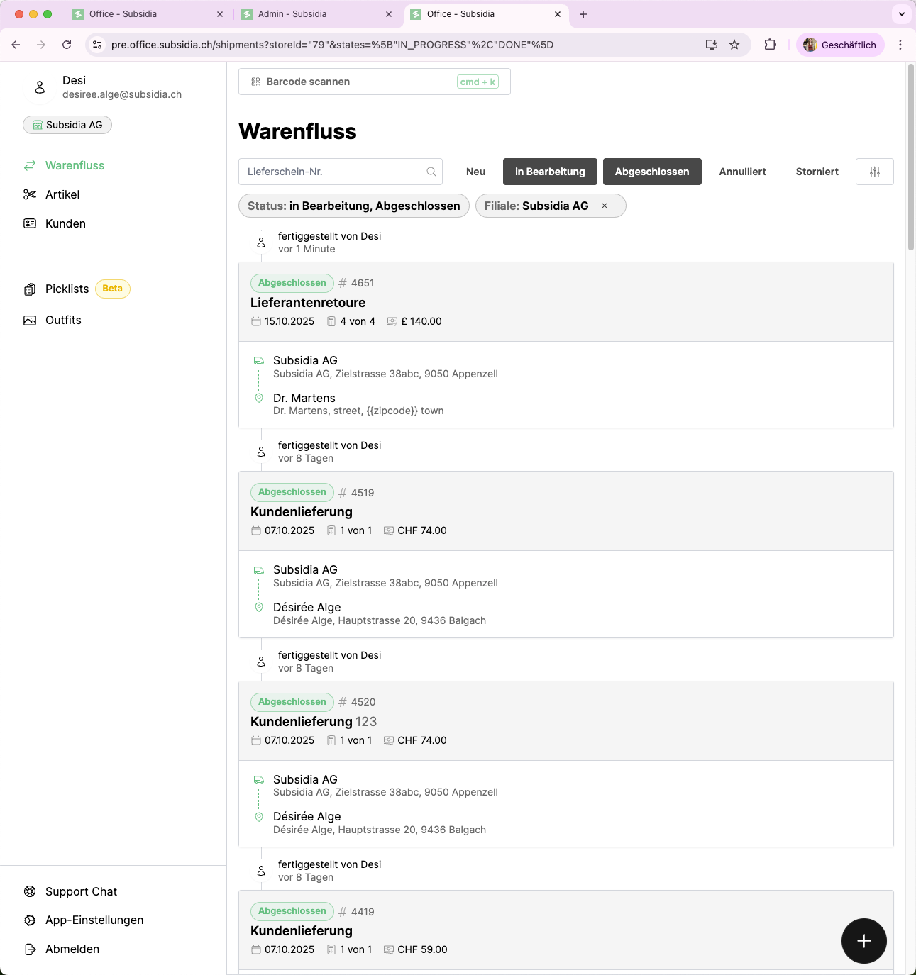 Klicke auf das *Plus* um einen neuen Warenausgang zu erfassen