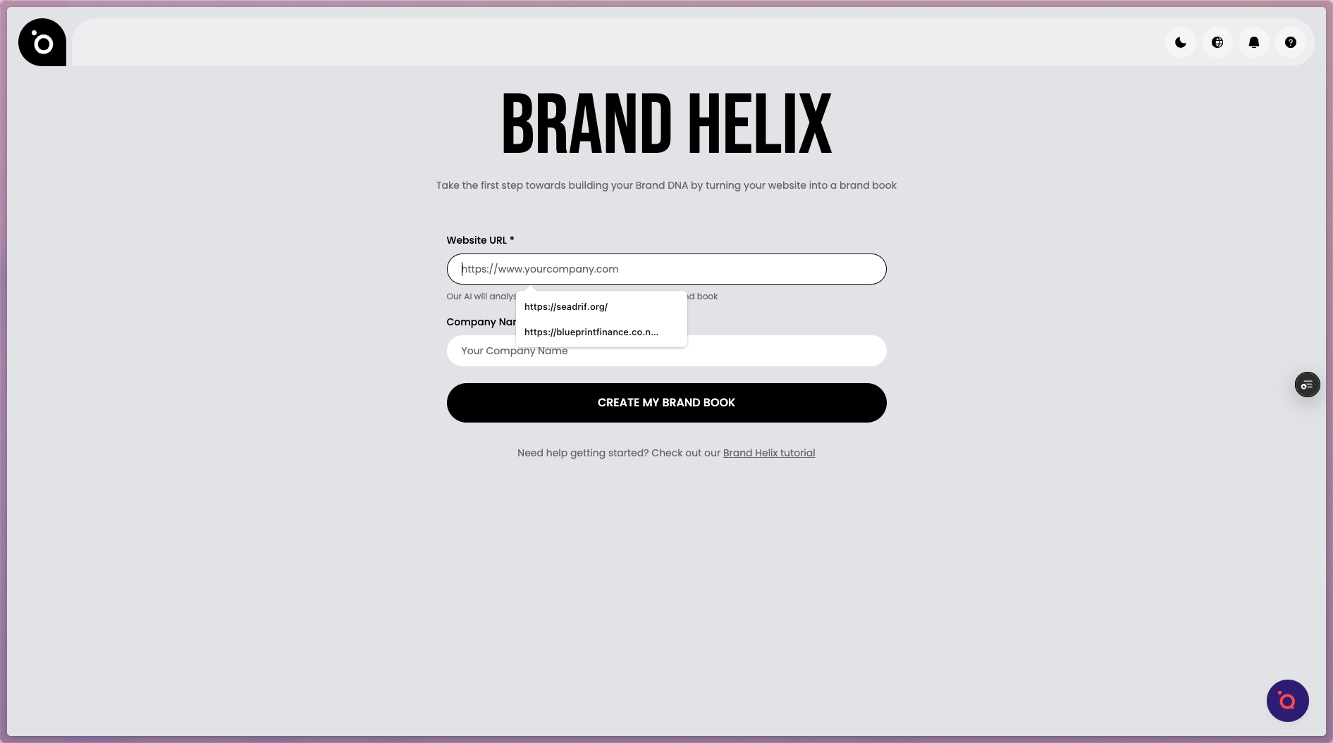 Add your website's URL for fast, automated brand book creation.