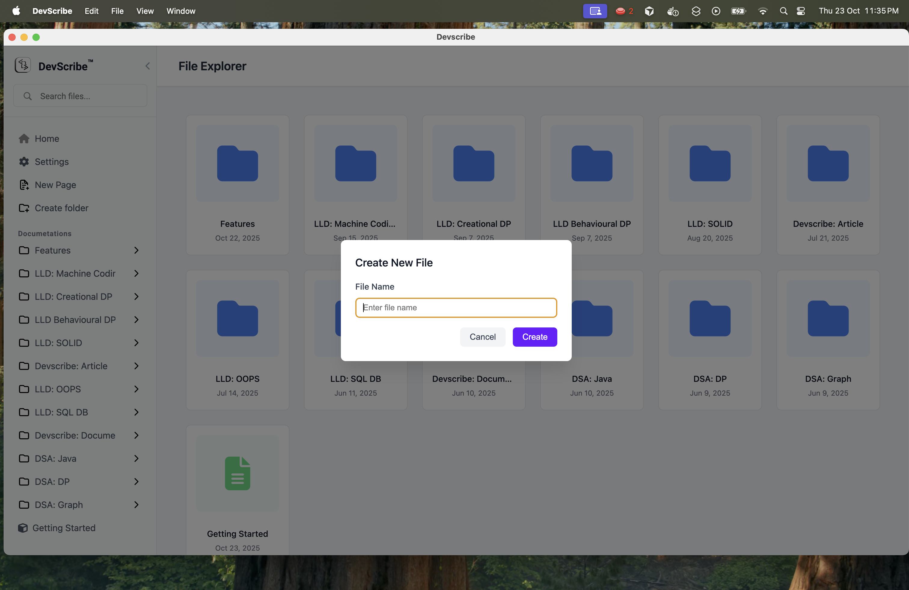 Type a name for your new document to keep your work organized.