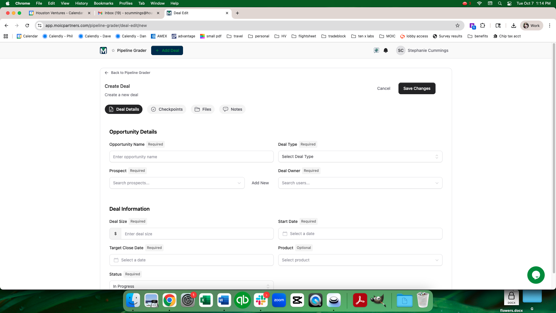 Begin by entering the opportunity name to track your deal.