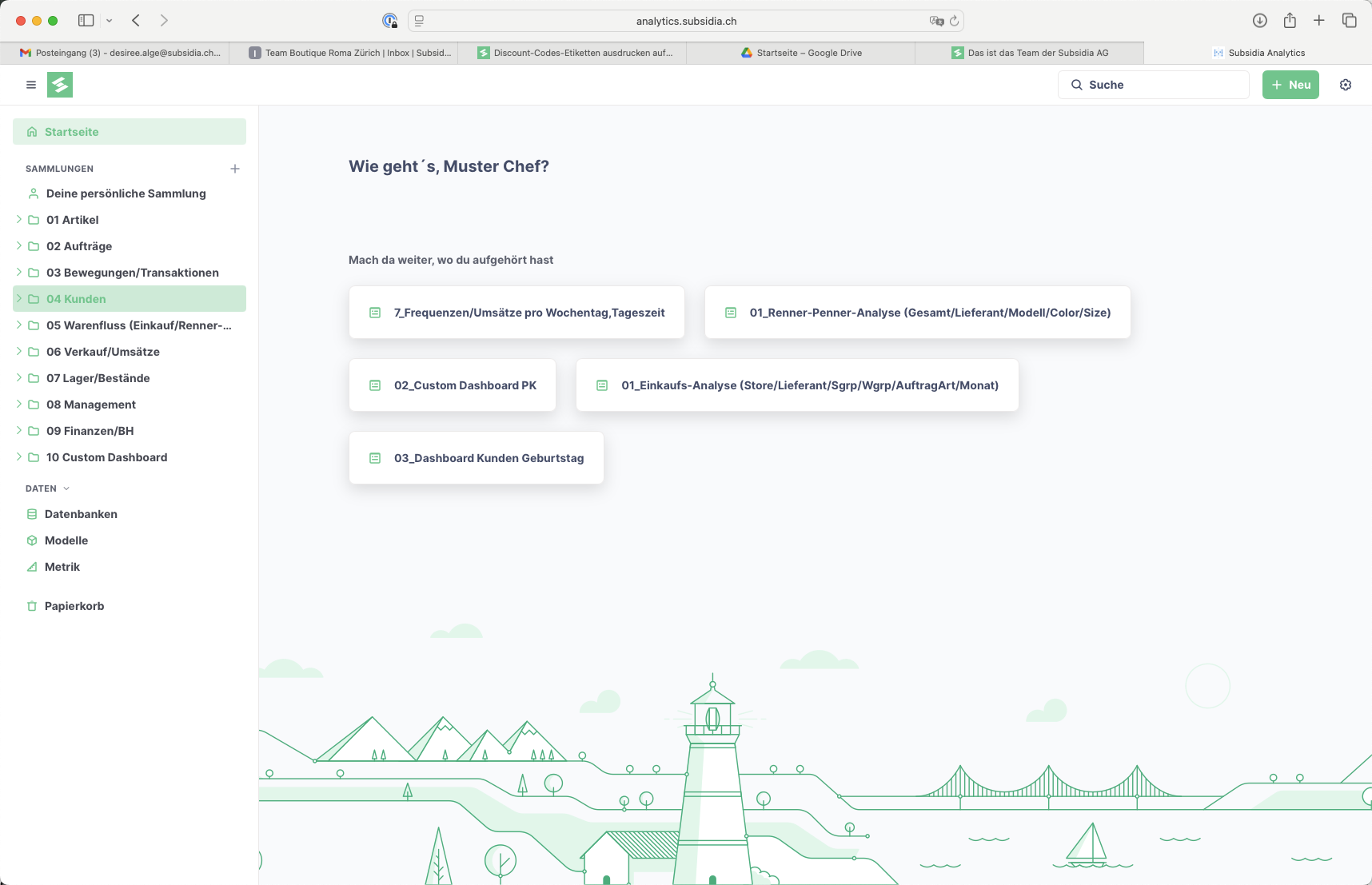 Navigiere zum Kundenbereich, um auf Kundendaten und Berichte zuzugreifen.