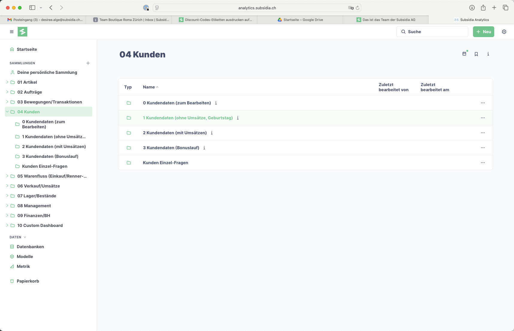 Klicke auf die Liste *1 Kundendaten*, um zu Kundendaten ohne Verkäufe zu gelangen.