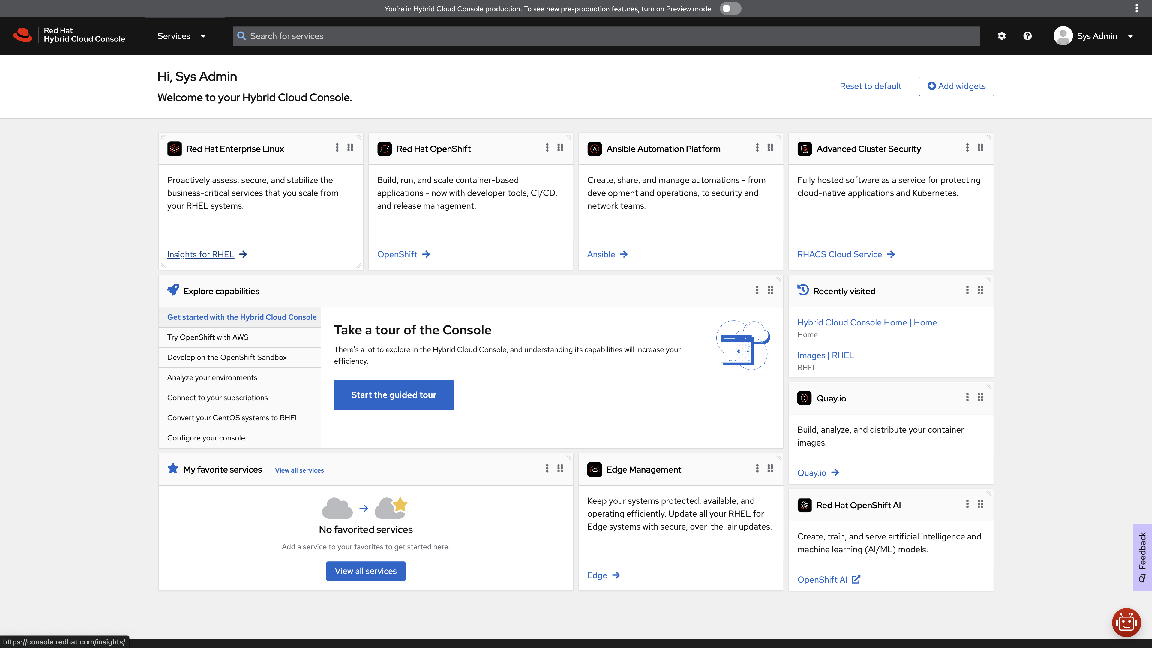 Begin by selecting 
Insights for RHEL