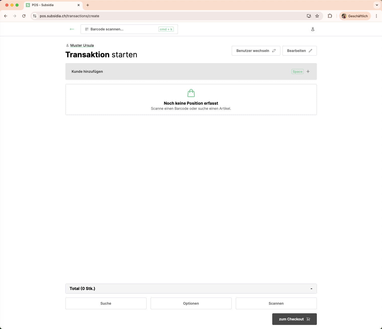 Füge einen Kunden zur Transaktion hinzu.