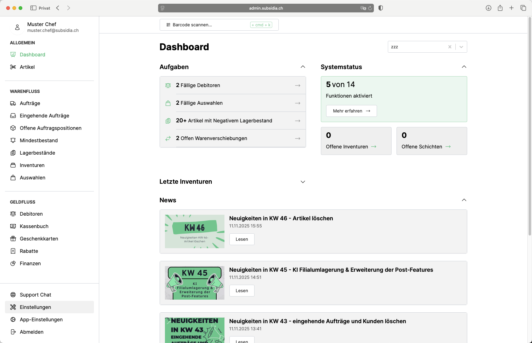 Öffne zunächst das Menü Einstellungen in der linken Seitenleiste.