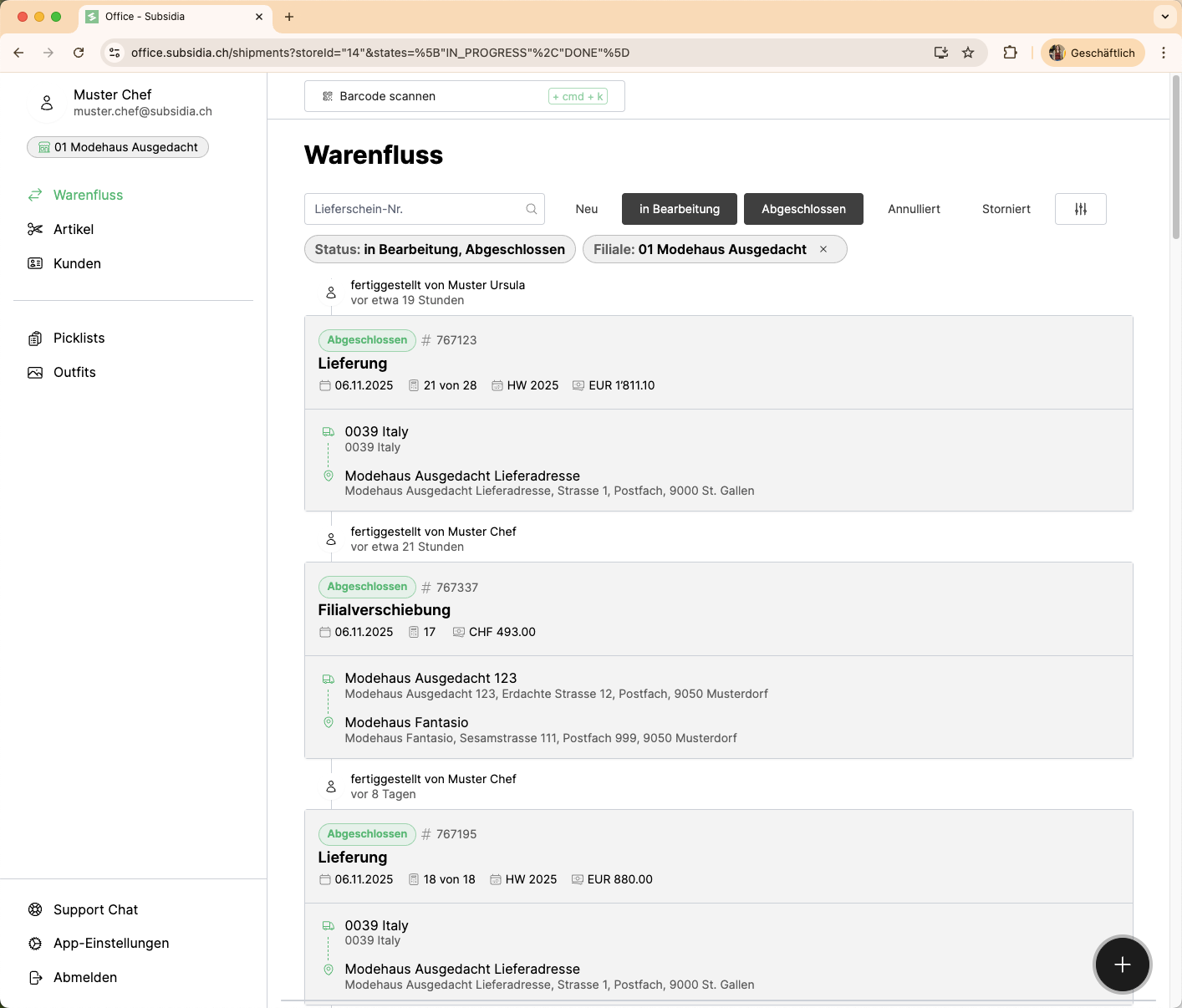 Klicke auf das *Plus*, um einen neuen Vorgang zu starten.