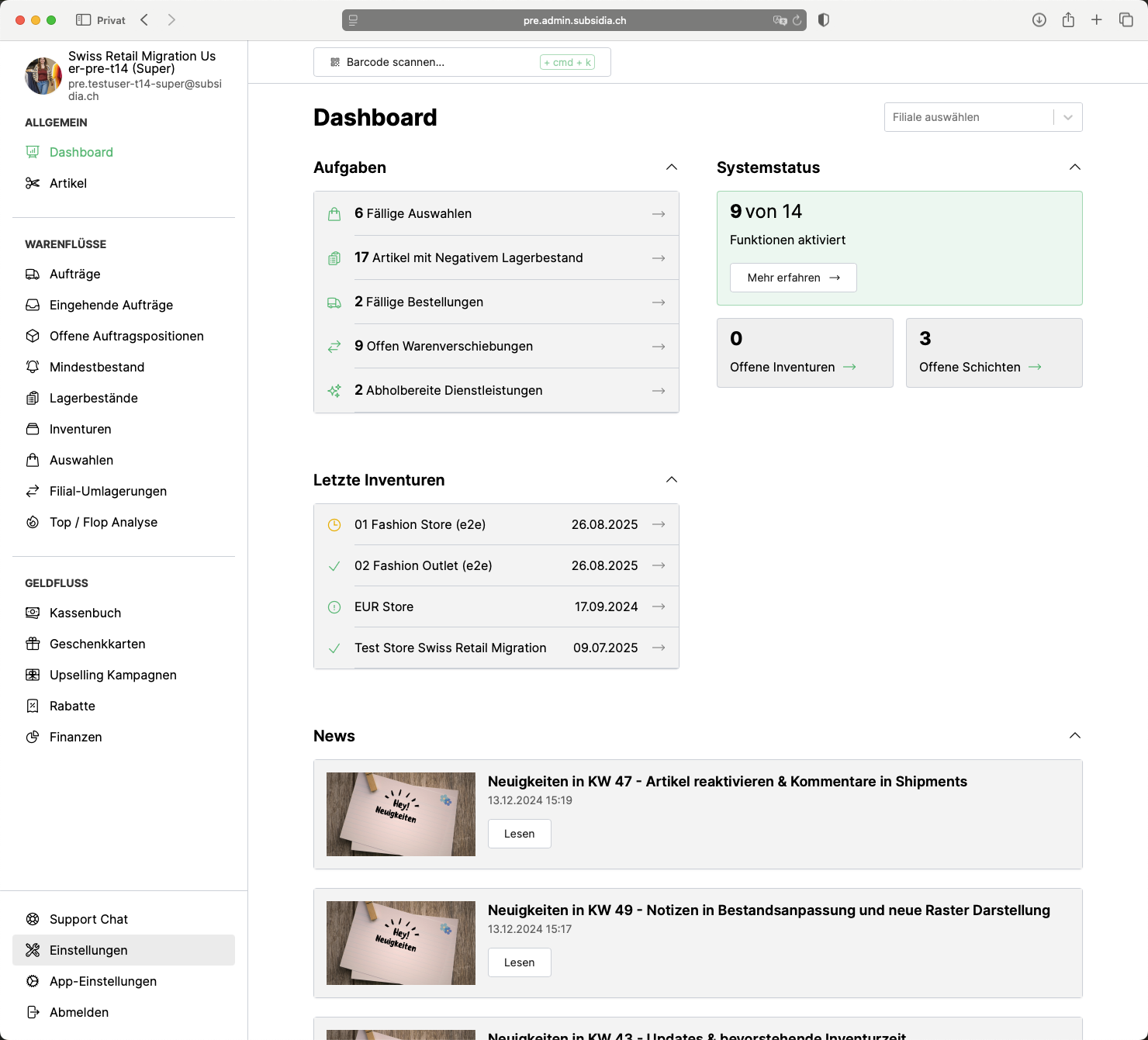 Klicke in der Admin App auf *Einstellungen*