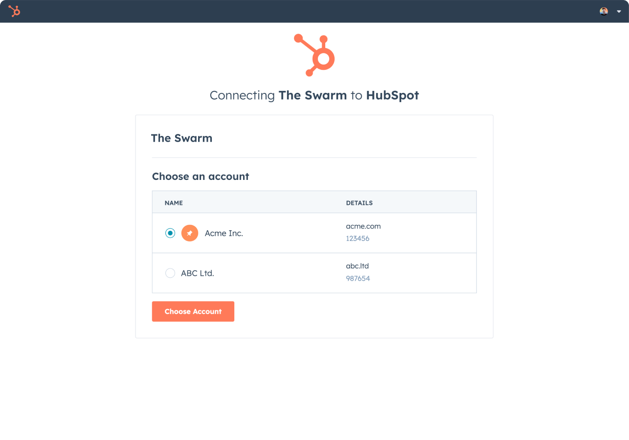 Choose your HubSpot Account
