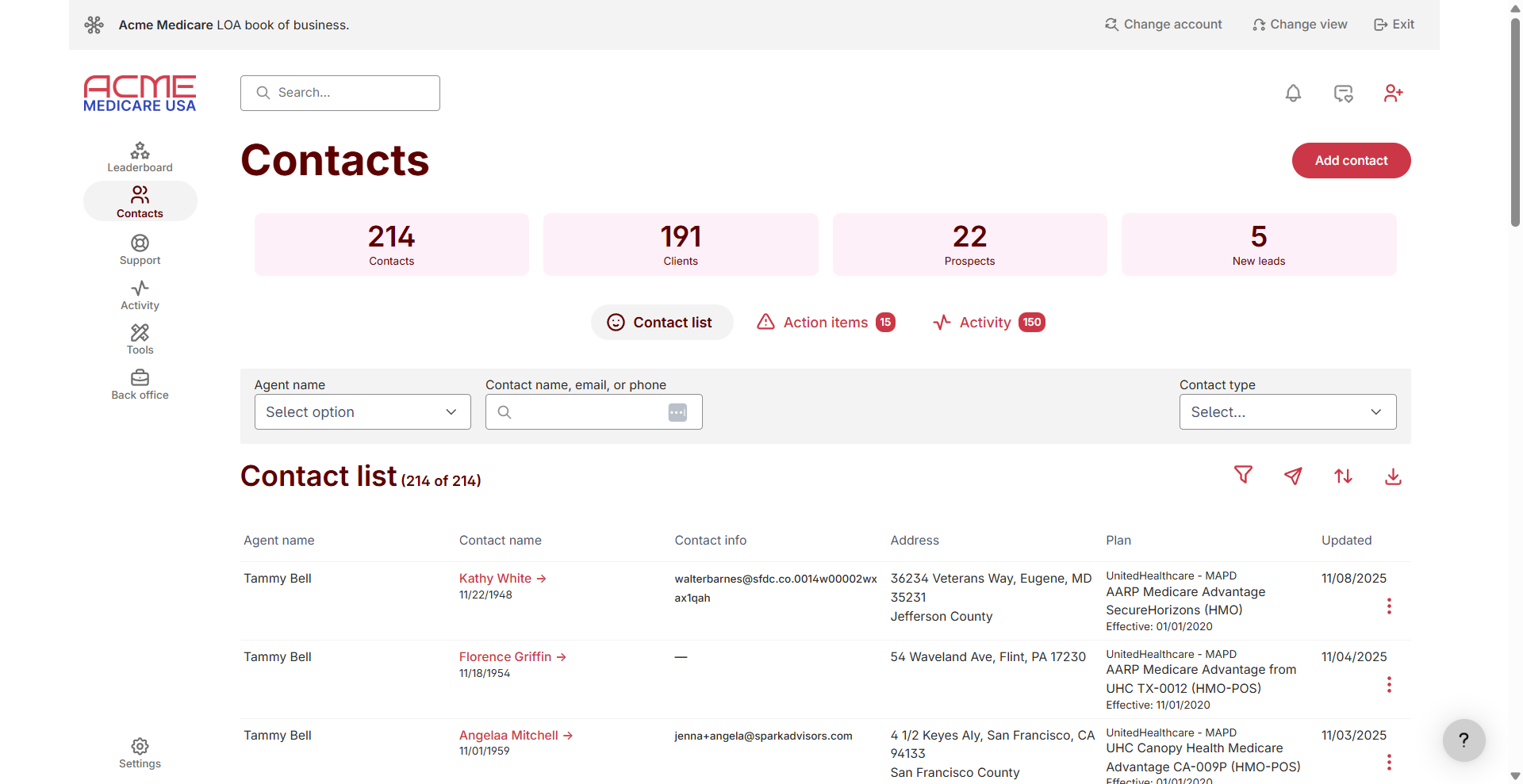 Principals can easily access detailed information on all their clients, including a history of every interaction your agents have had with them.

You can also reassign contacts to agents, or yourself.

Click to see the level of detail available for each client.