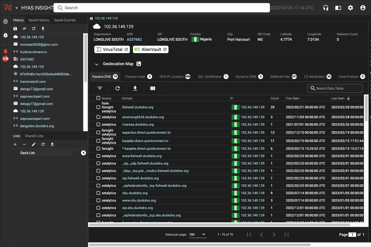 You can create Lists to save interesting indicators as you're going through your investigations. Click here to create a List as see how it works. 