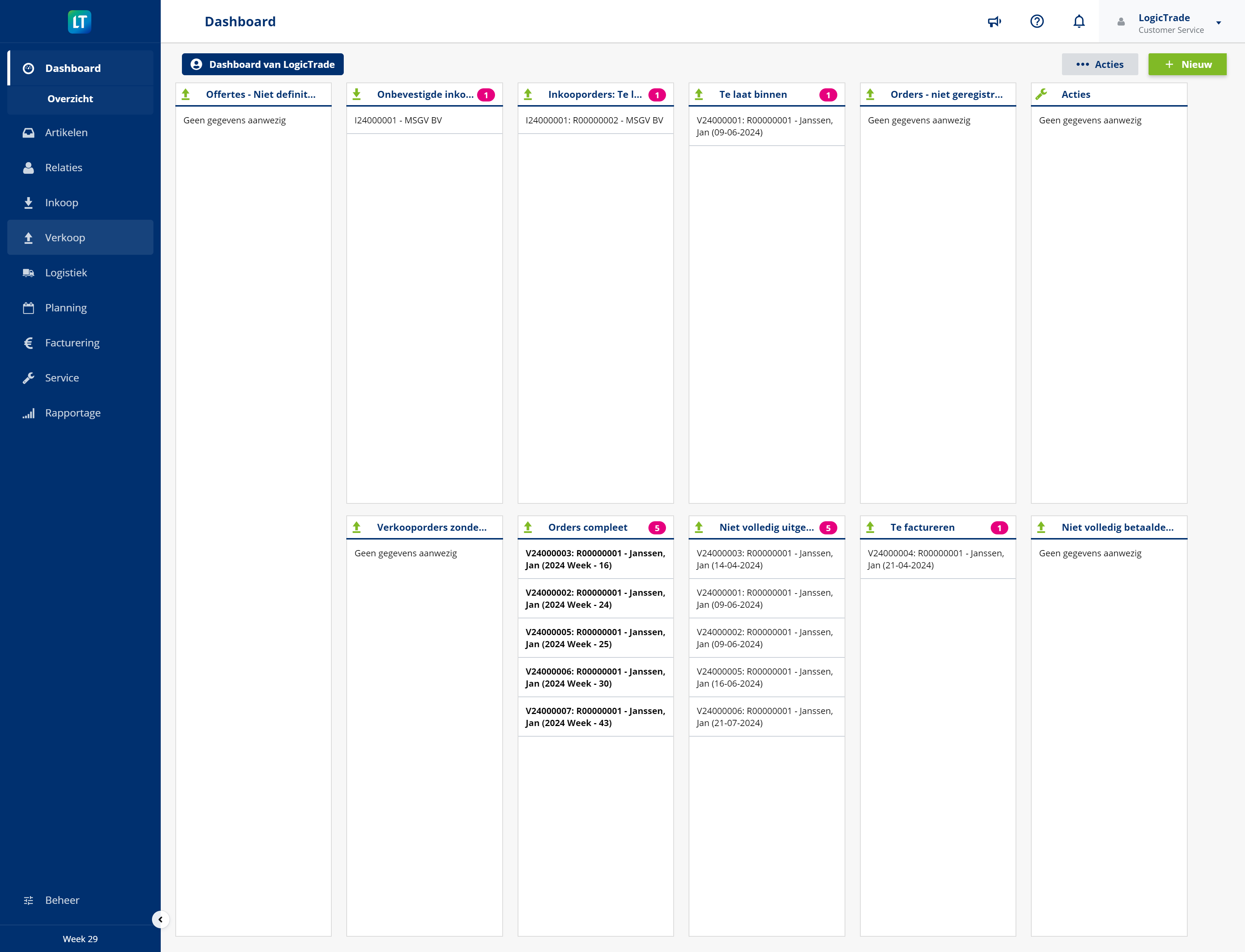 In het Dashboarditem "Orders compleet" worden de orders getoond welke gereed zijn om uit te leveren. 