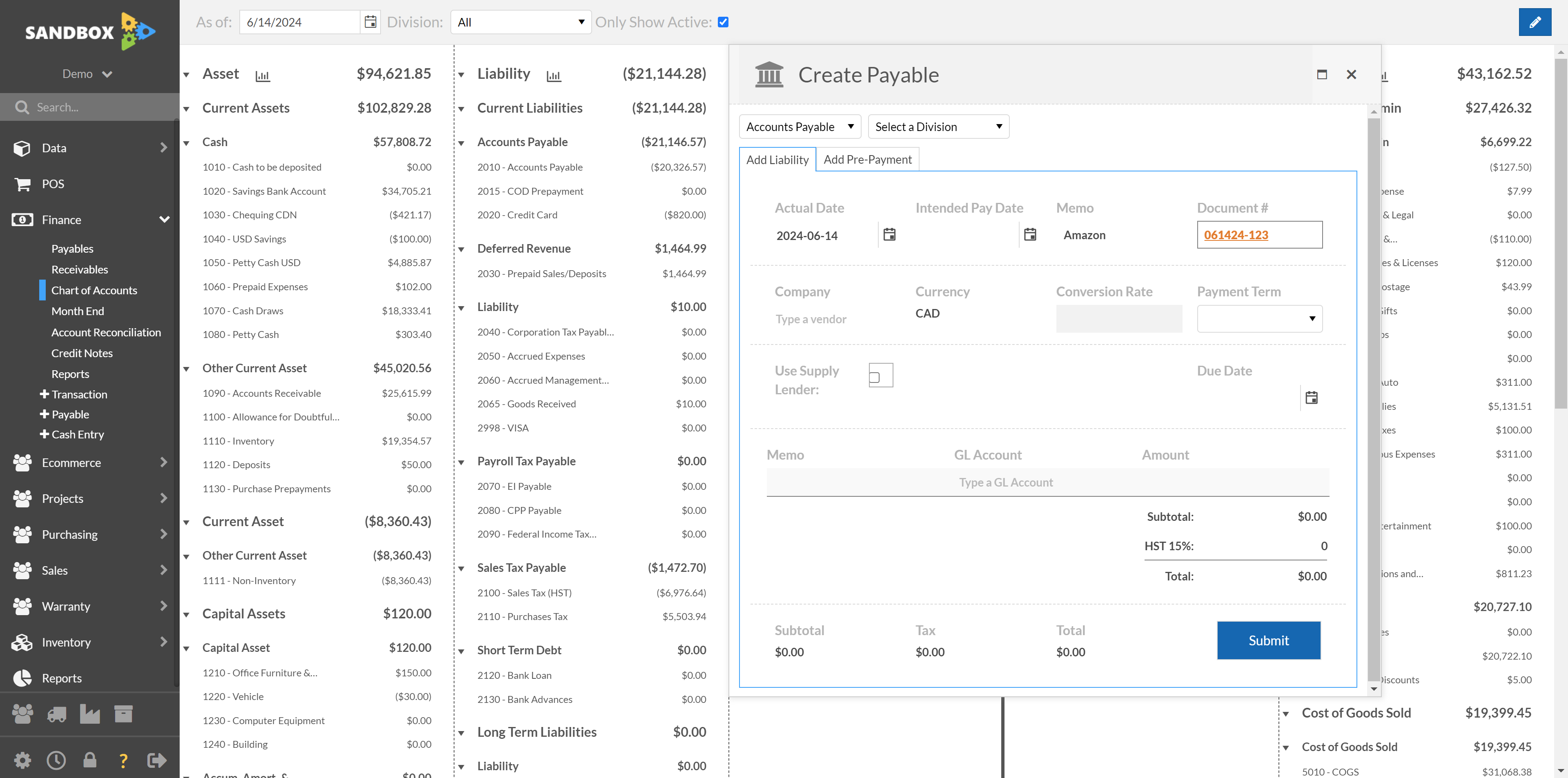 Select the Vendor/Supplier
for the expense