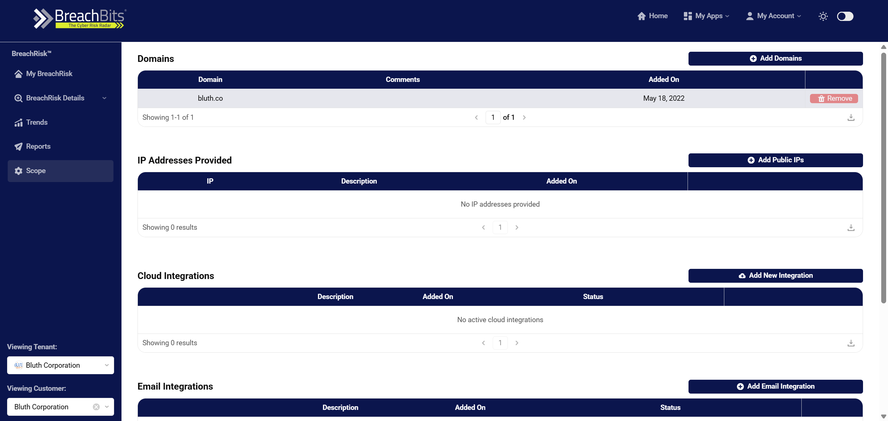 Begin by navigating to the Scope section to manage your domains.