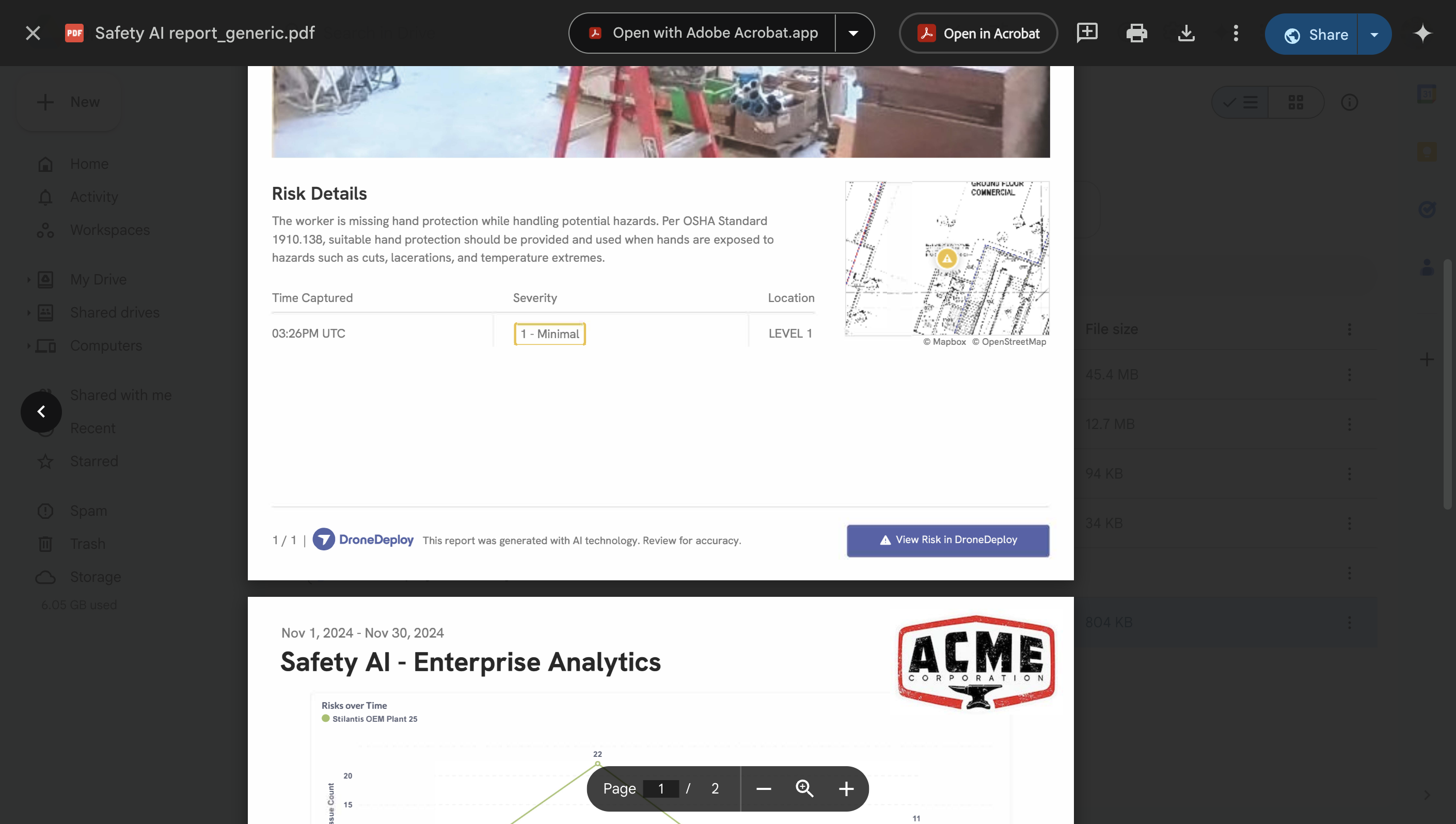 Risk details are automatically documented - aligned to OSHA 1926 standards