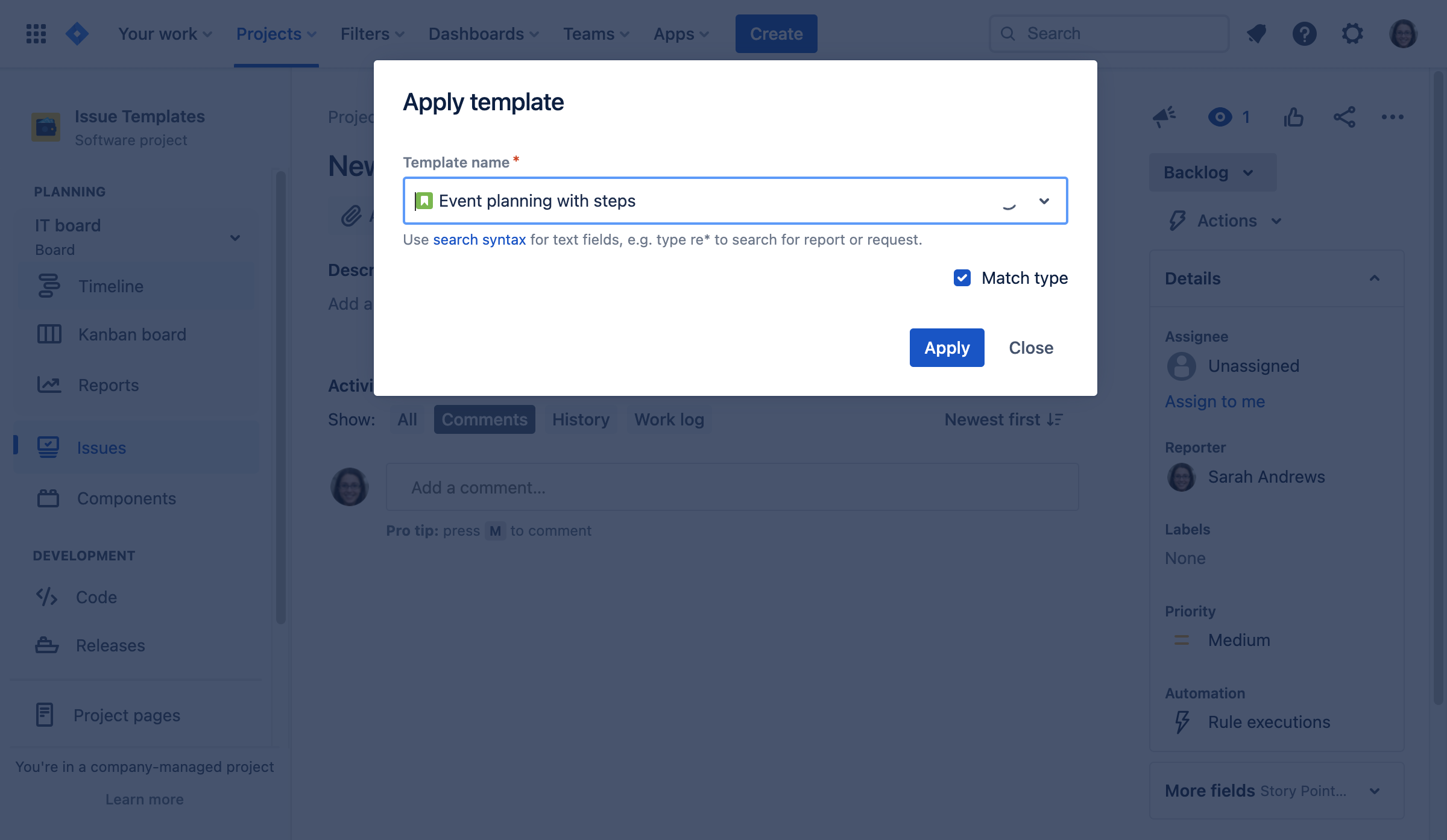 Select a template you want to apply