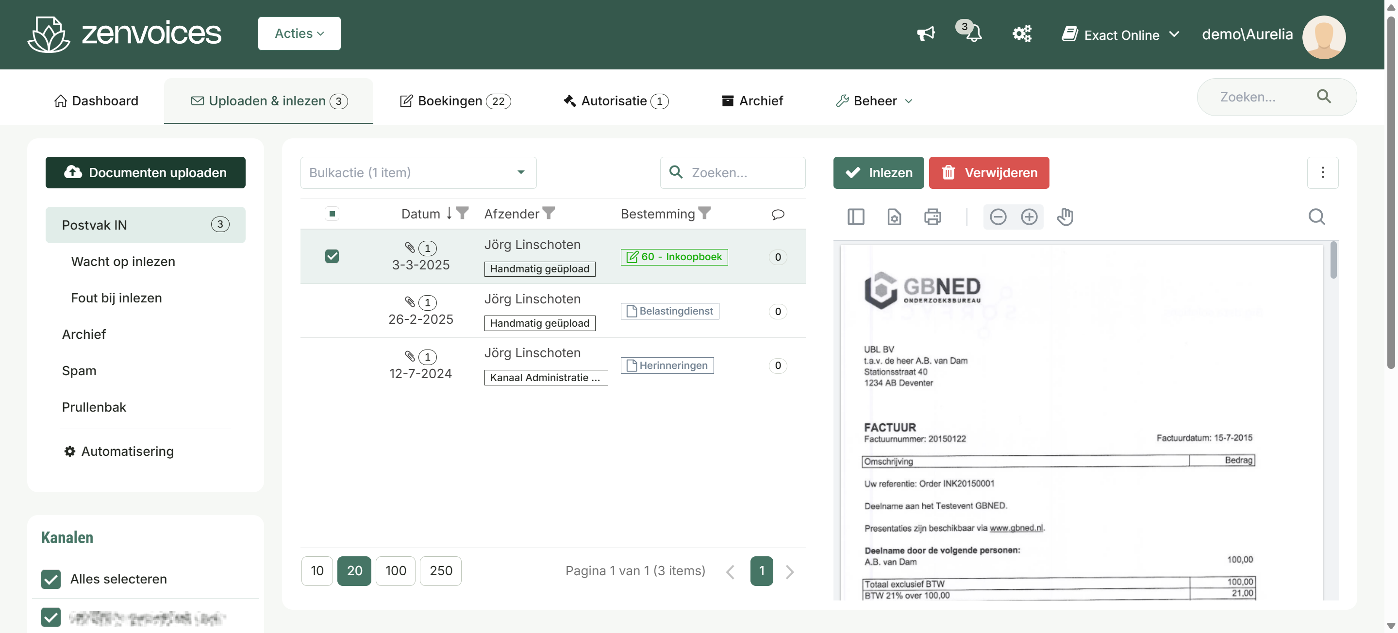 Begin door te klikken op **Documenten uploaden** om handmatig nieuwe bestanden aan Zenvoices toe te voegen.