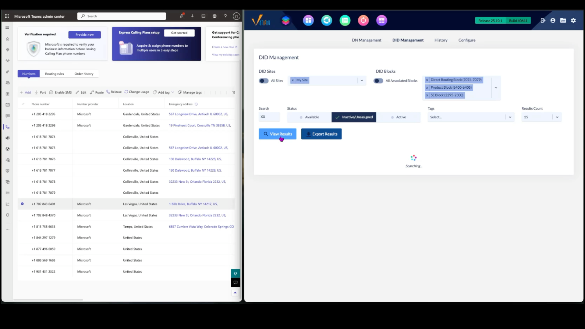 This demo walks through how to Assign, Reassign, and Unassign DIDs in Variphy’s Microsoft Teams DID Provisioning and how each action is recorded in History, including exporting events as PDFs.