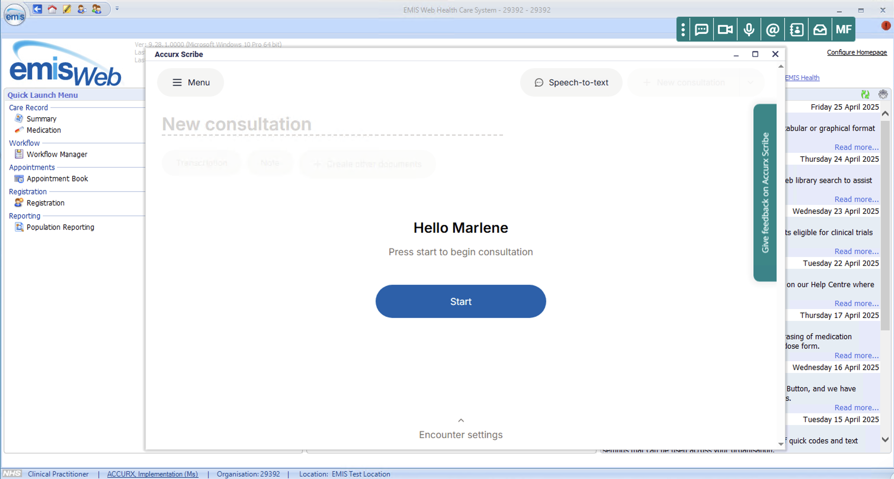 
Before you start a consultation, it’s important to review the settings. You can find them at the bottom of the start window.

