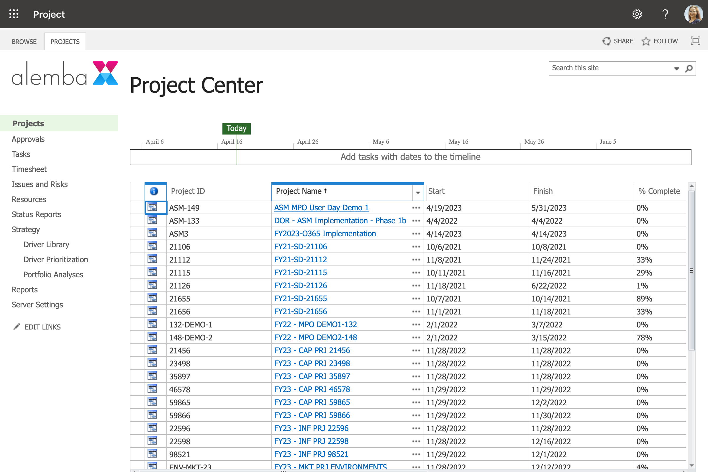 Select the project you would like to view.  All you need to do once you have logged in to Microsoft Project Online is to click the title of the project.  