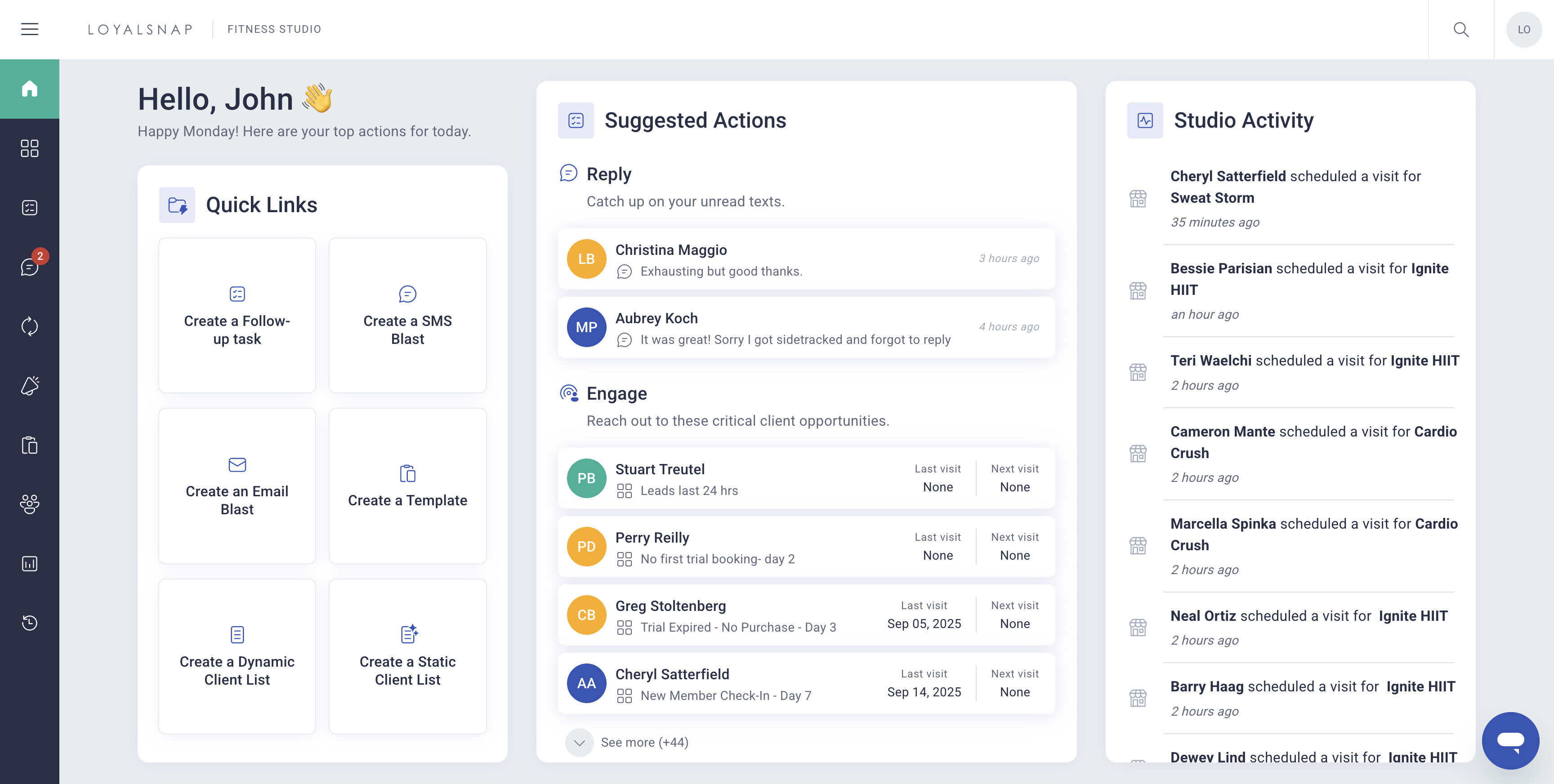 Stay in the loop without checking reports. Studio Activity shows real-time visits and purchases so you’re always up to date.