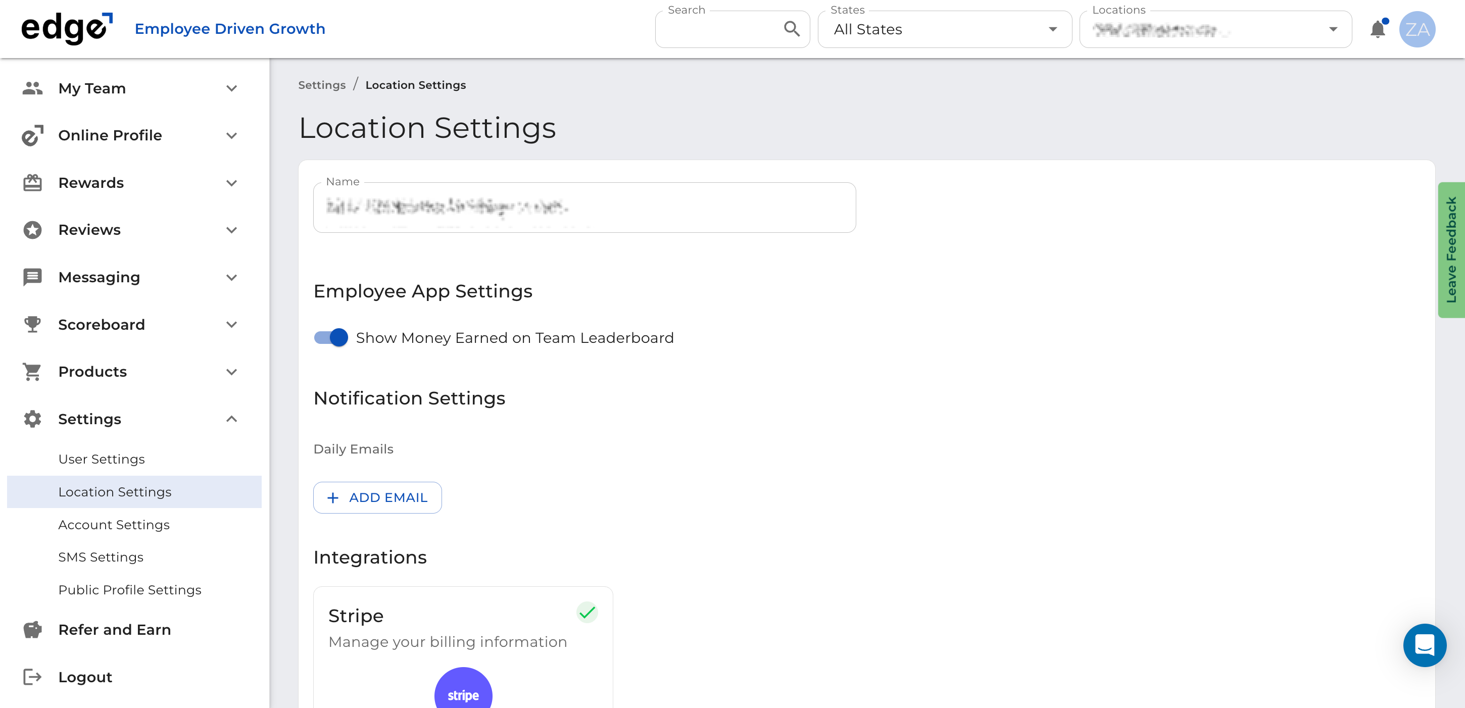 Select *Location Settings* to tailor billing and payment preferences for each of your business locations—perfect for multi-site management!