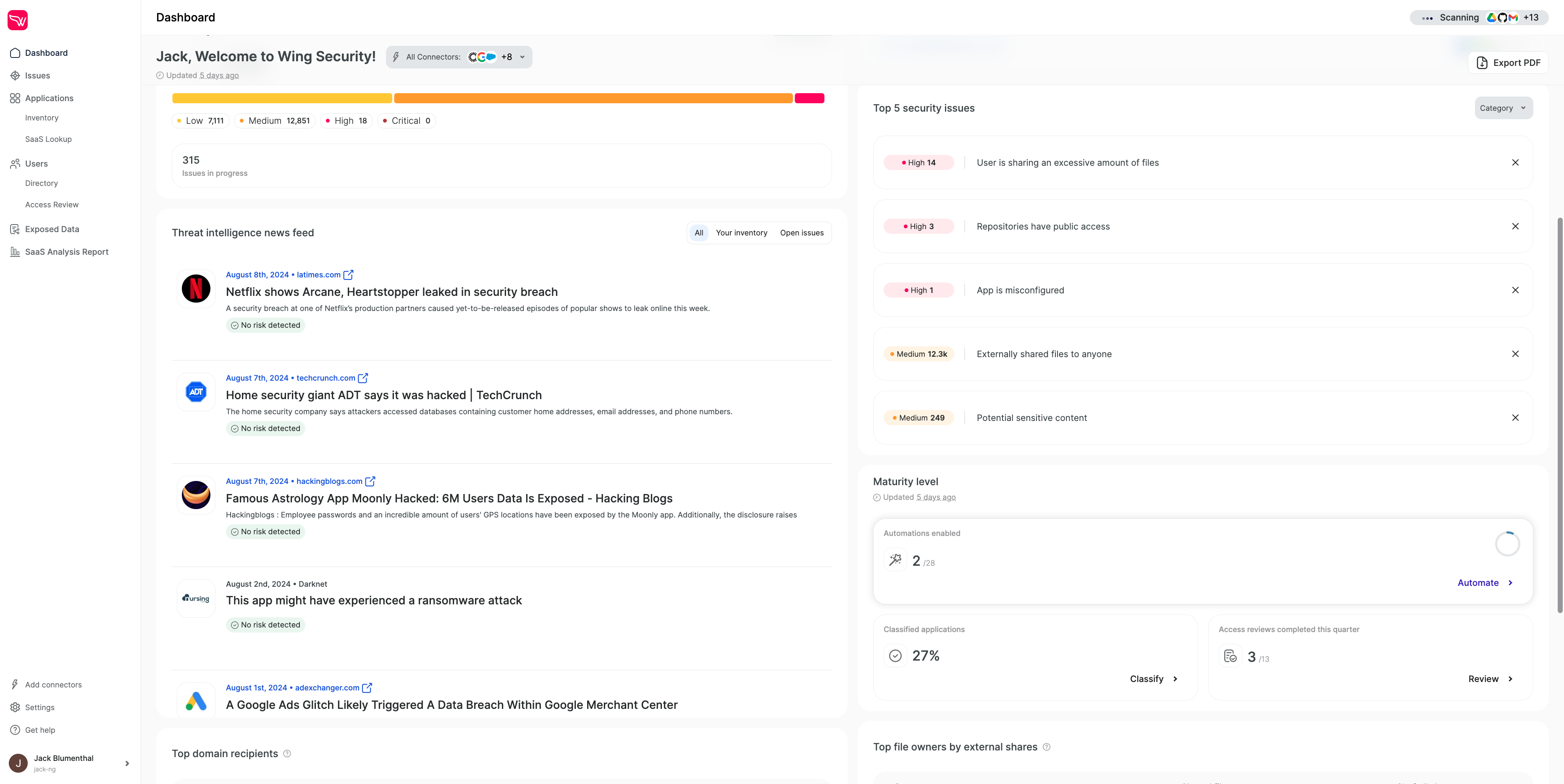 Understand the 'why' behind critical alerts with tailored threat intelligence, revealing specific threat actors, their position in the kill chain, and contextual insights specific to your organization's SaaS environment.
