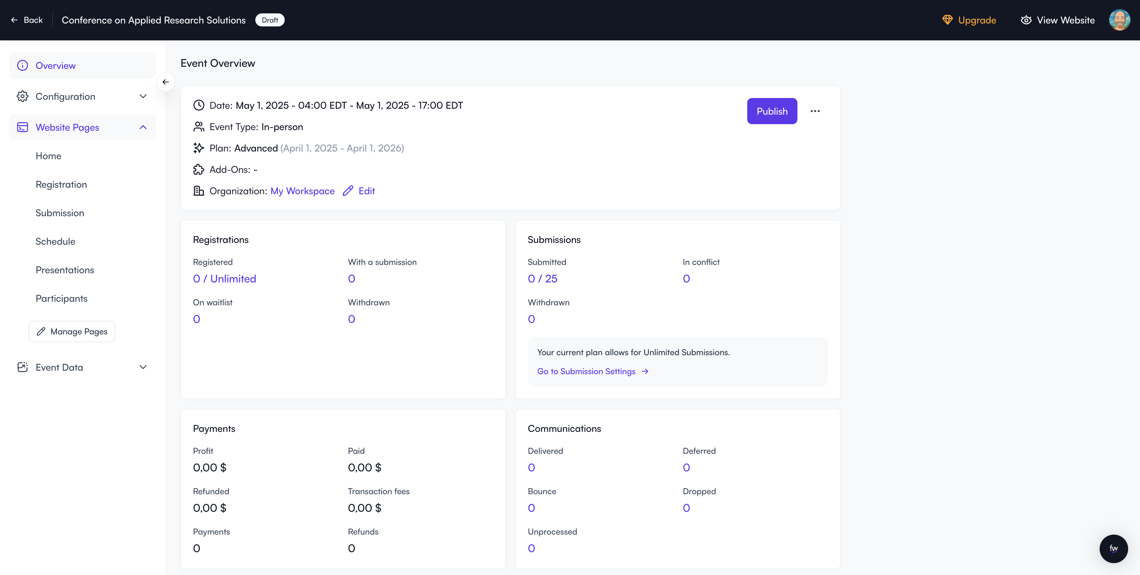 Click on the home page to edit it's content.
