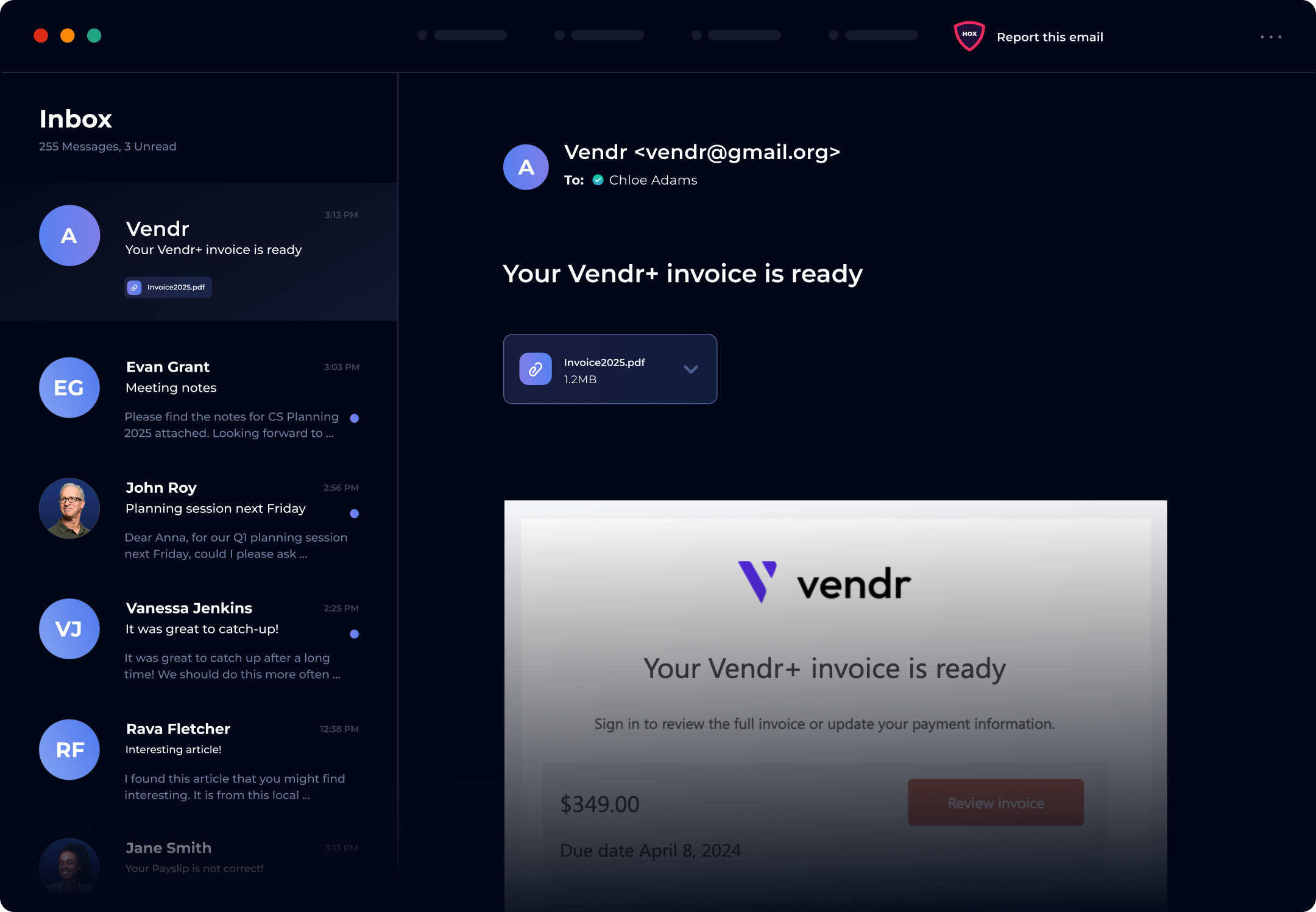 After a user clicks Report, Hoxhunt AI sweeps inboxes for matching emails.