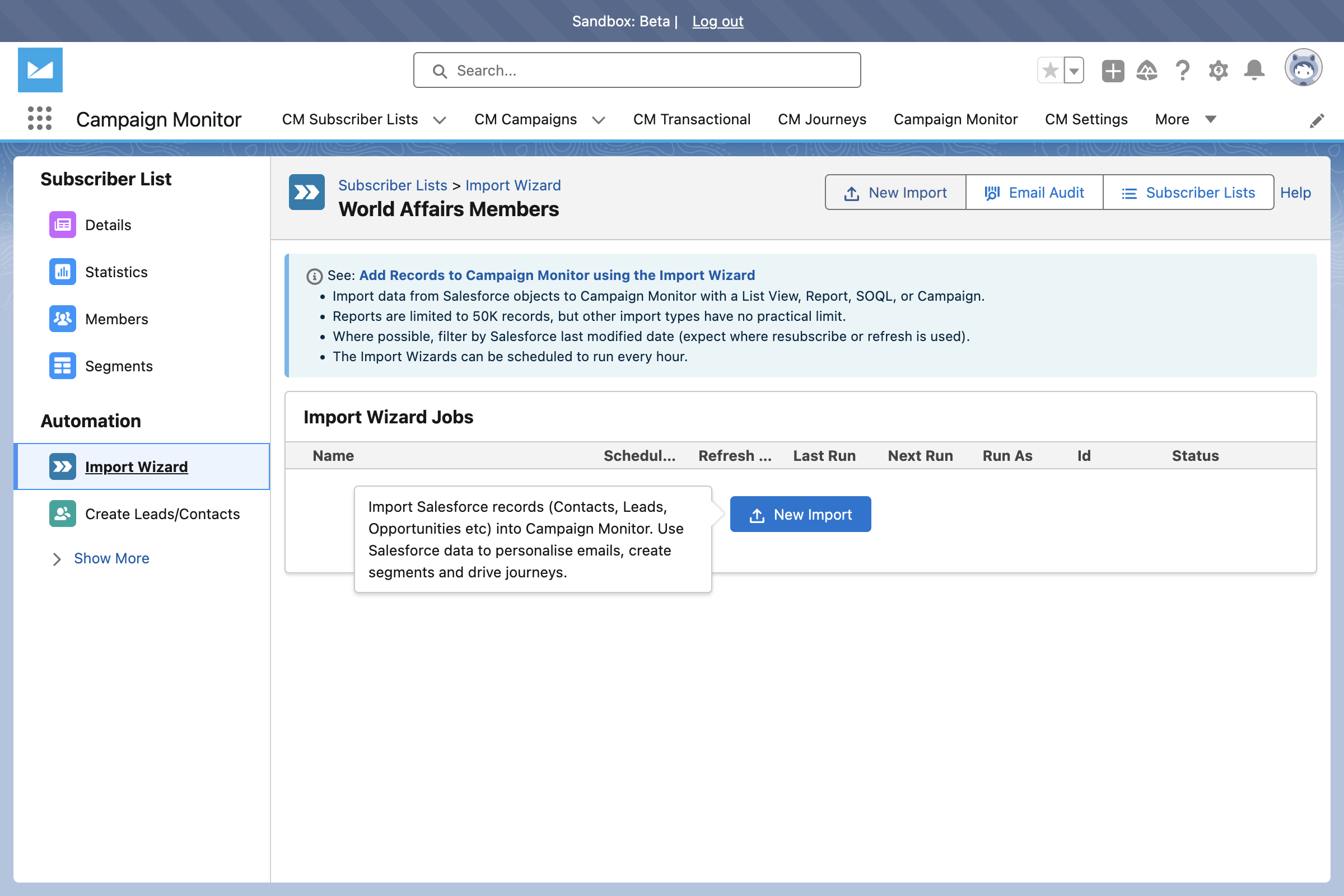 Click on New Import to start the process.