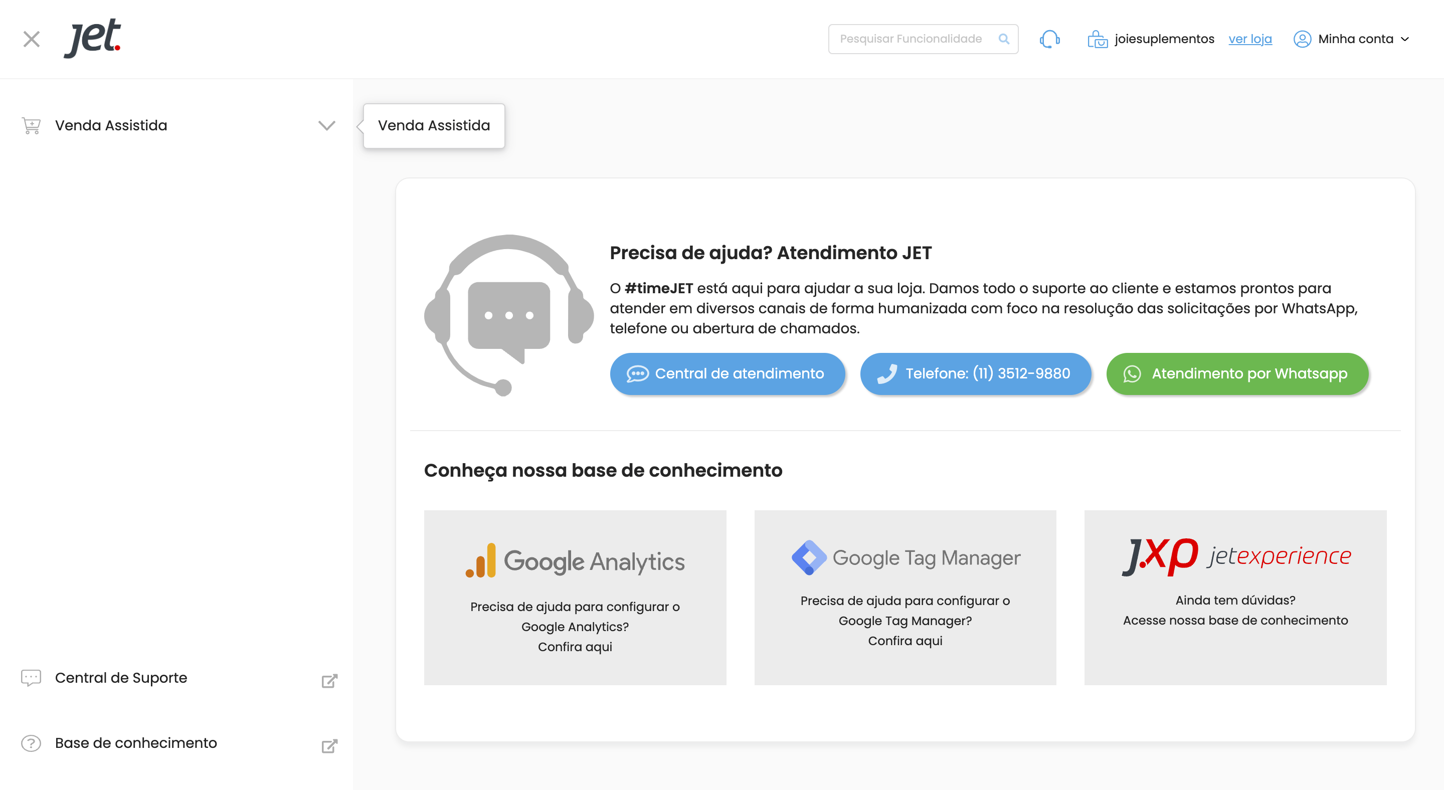 Clique em **Venda Assistida** para ver as opções.