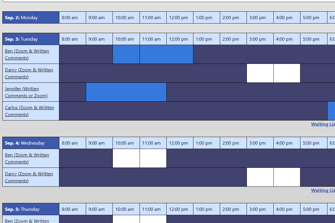 **Next, get familiar with the appointment types offered by each person**