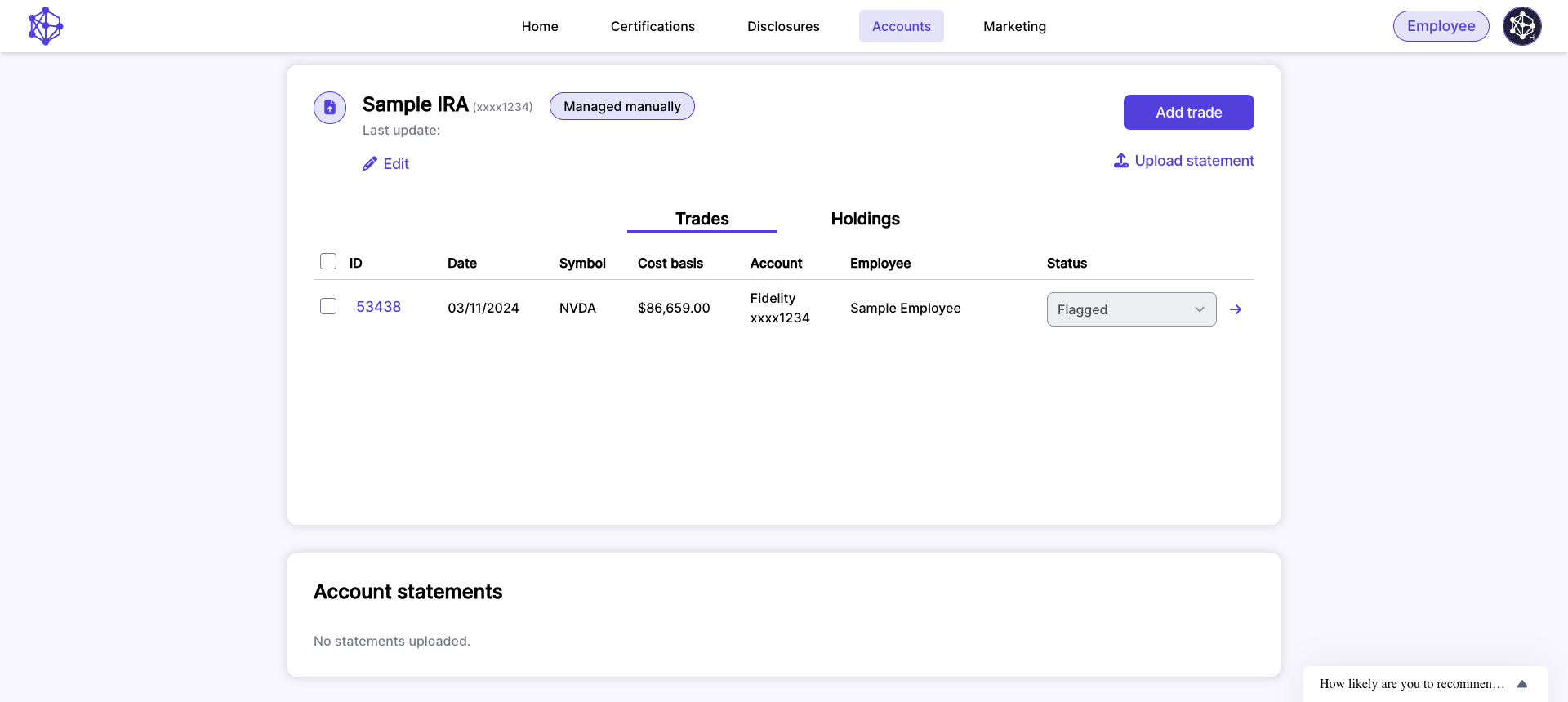 For accounts that are not linked with a data feed, statements can be added and Hadrius' OCR technology will extract the transactional information and log it to your account.