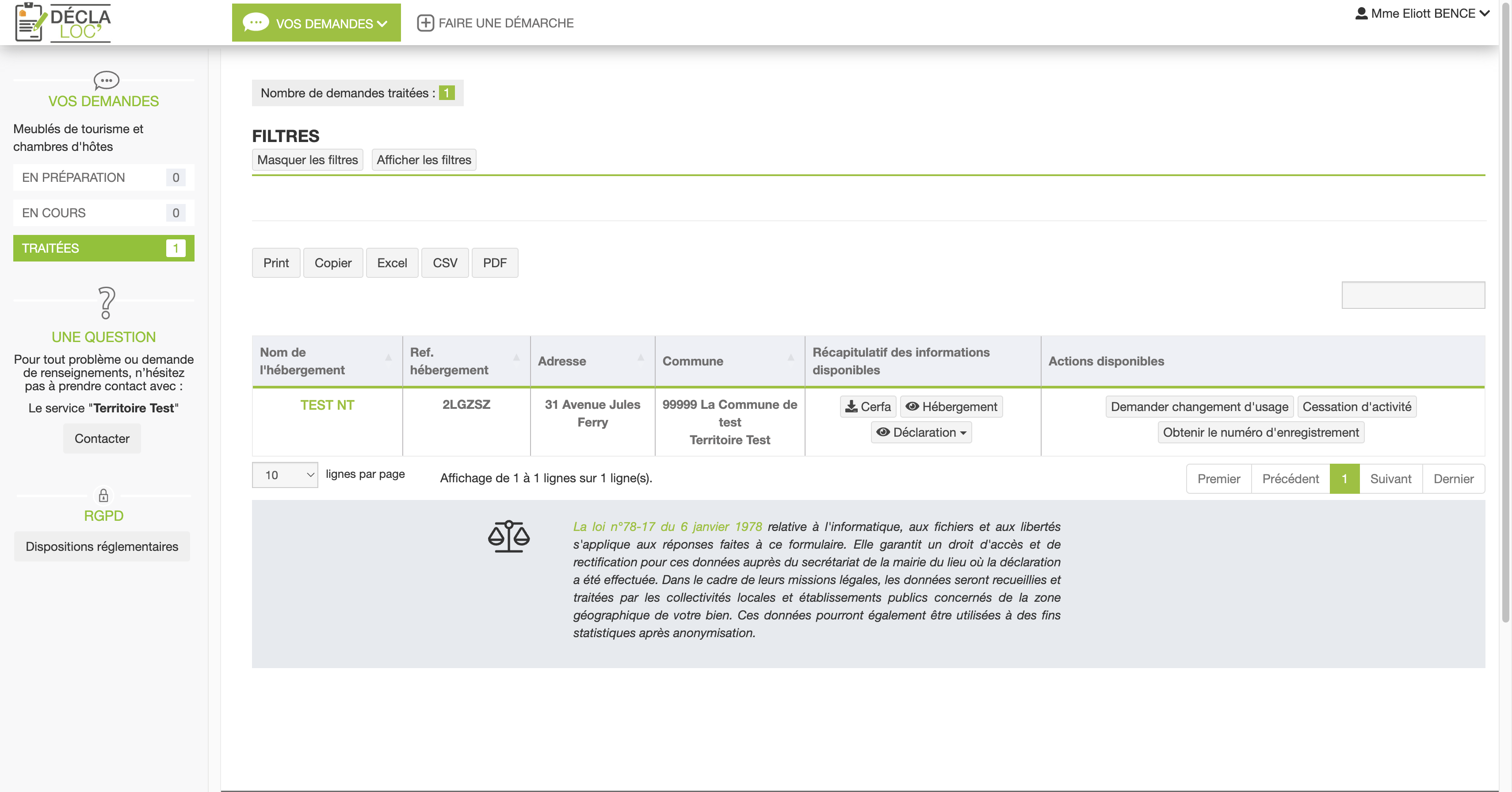 Rendez-vous sur votre tableau de bord. Si votre commune a instauré la procédure d'enregistrement, une nouvelle action est disponible : "Obtenir le numéro d'enregistrement".