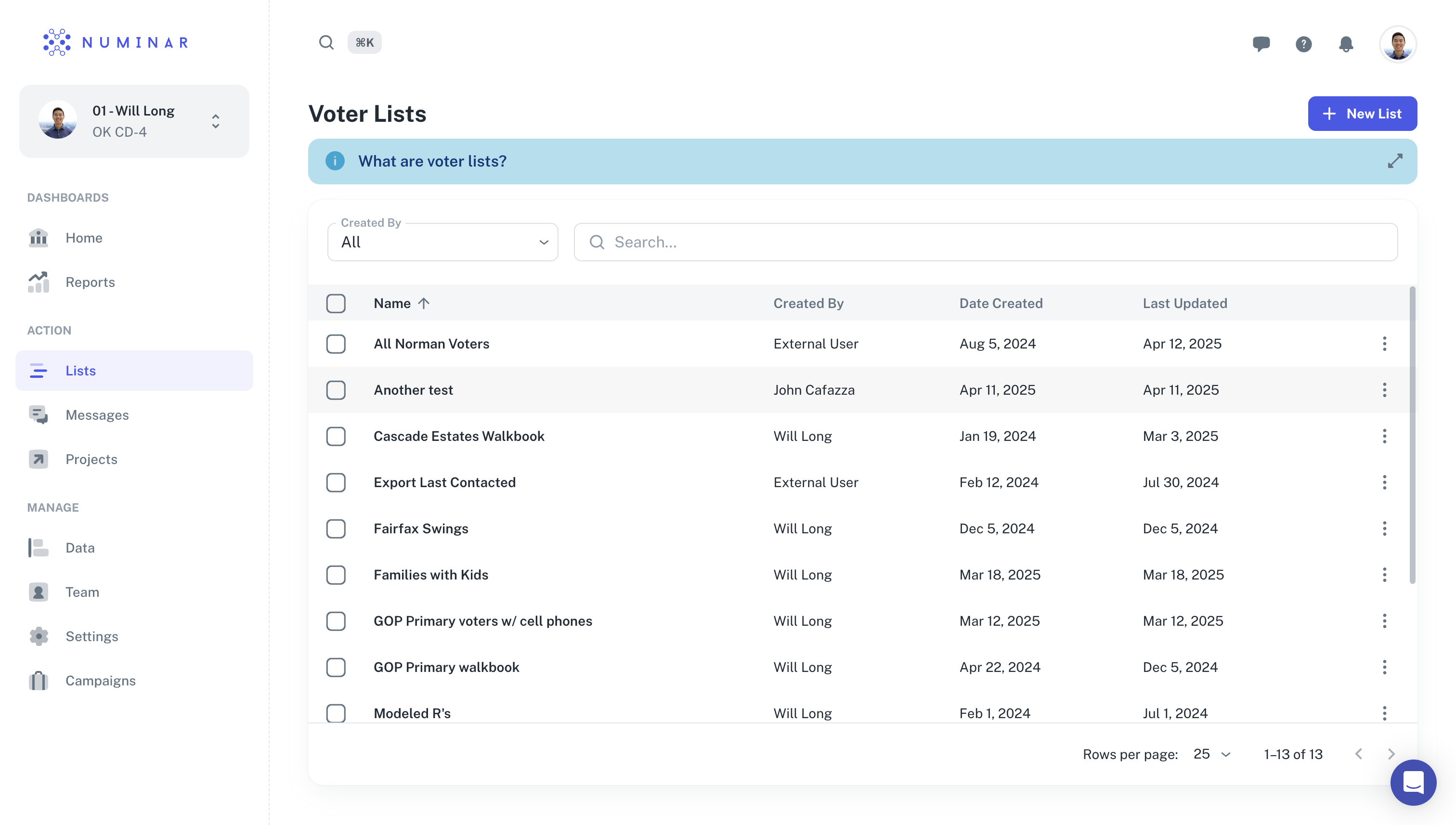 Create a new voter list by clicking on the **New List** button.