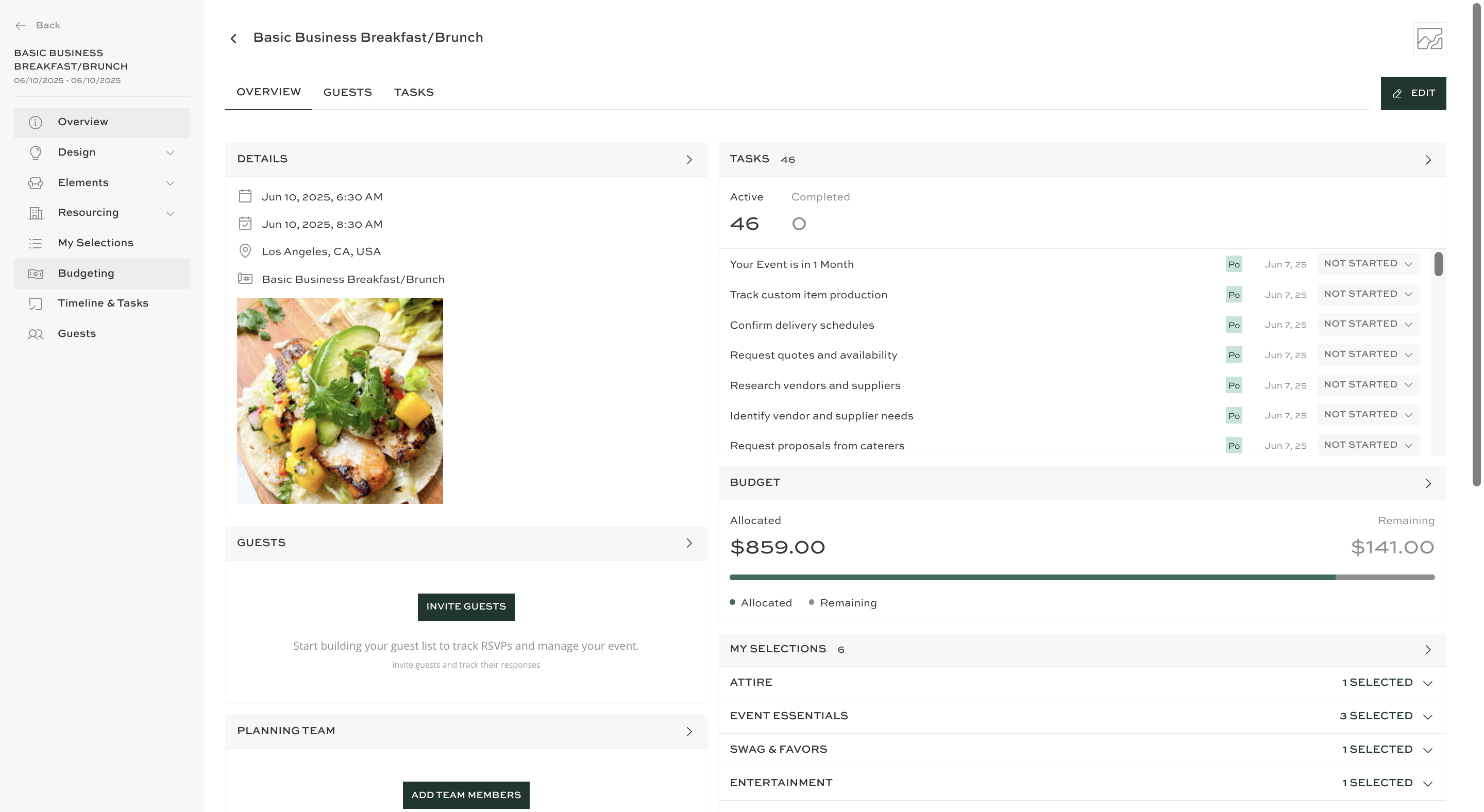Navigate to the **Timeline & Tasks** section to manage and track all event-related tasks in a single, organized view.