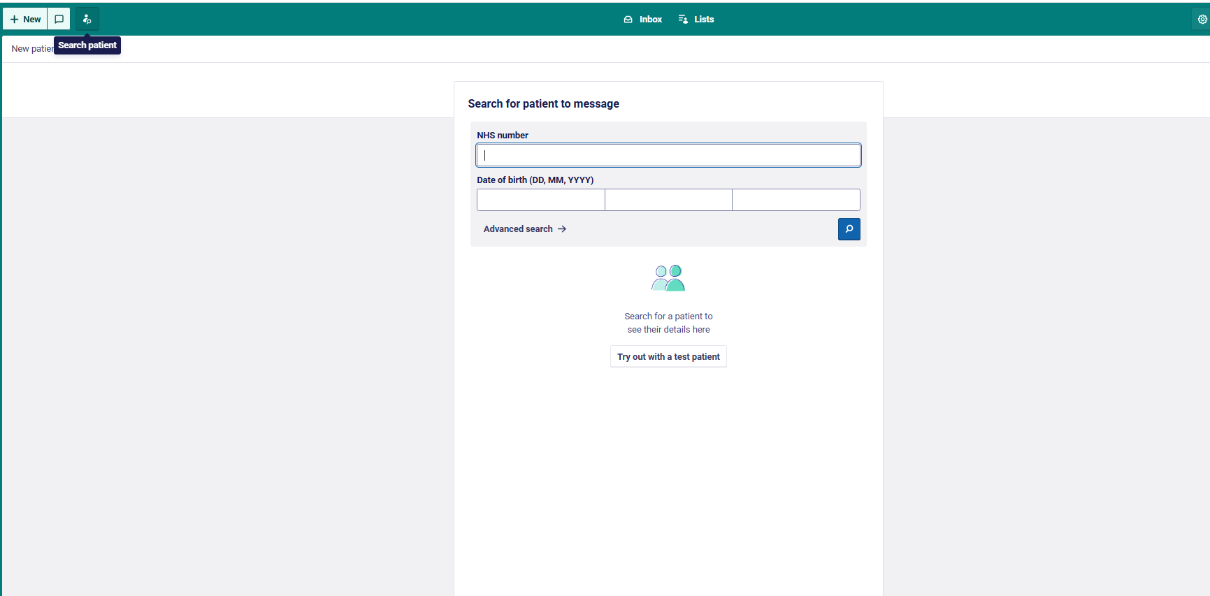 Search for a patient by typing their NHS number here.