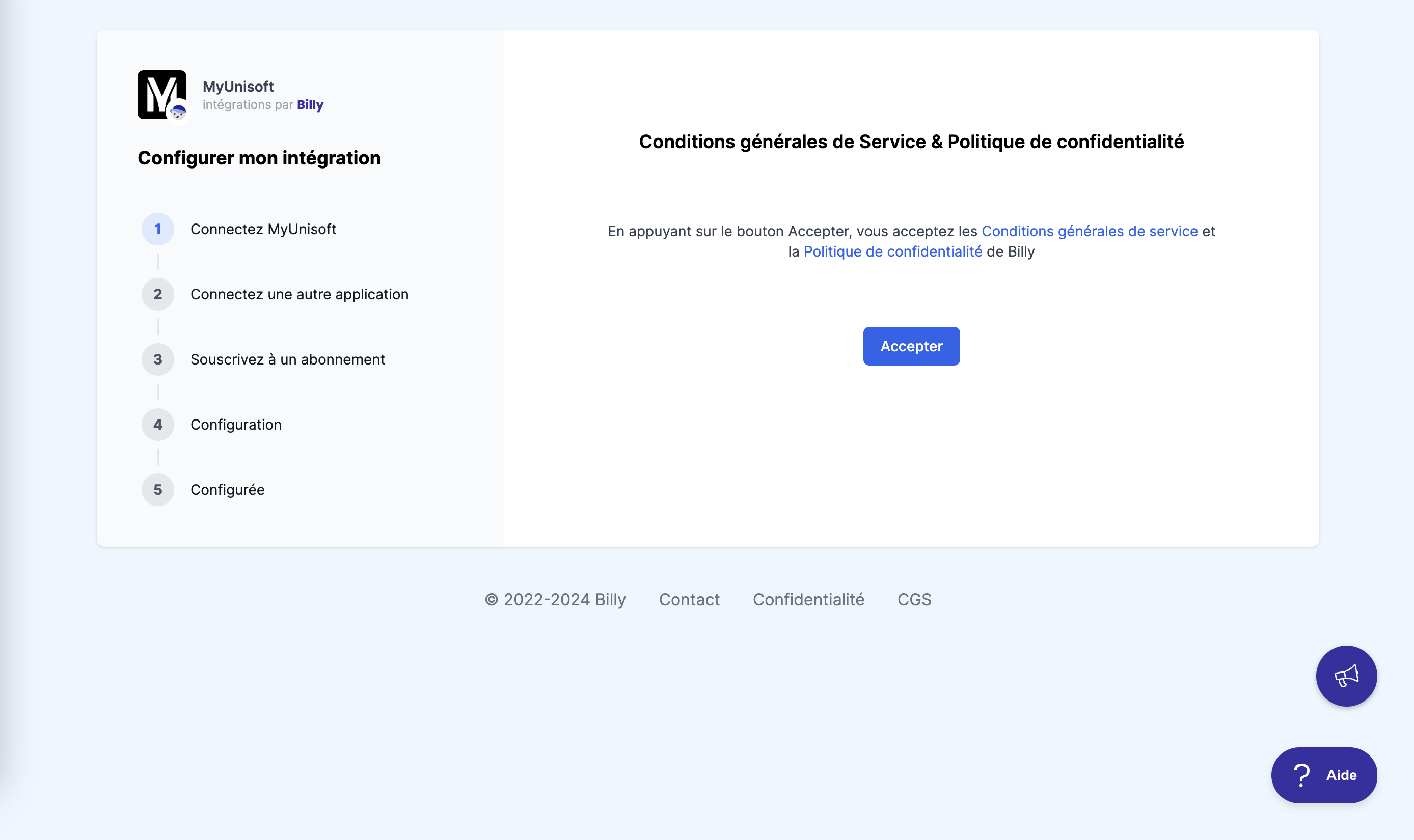 Accédez à https://app.heybilly.io/setup/myunisoft