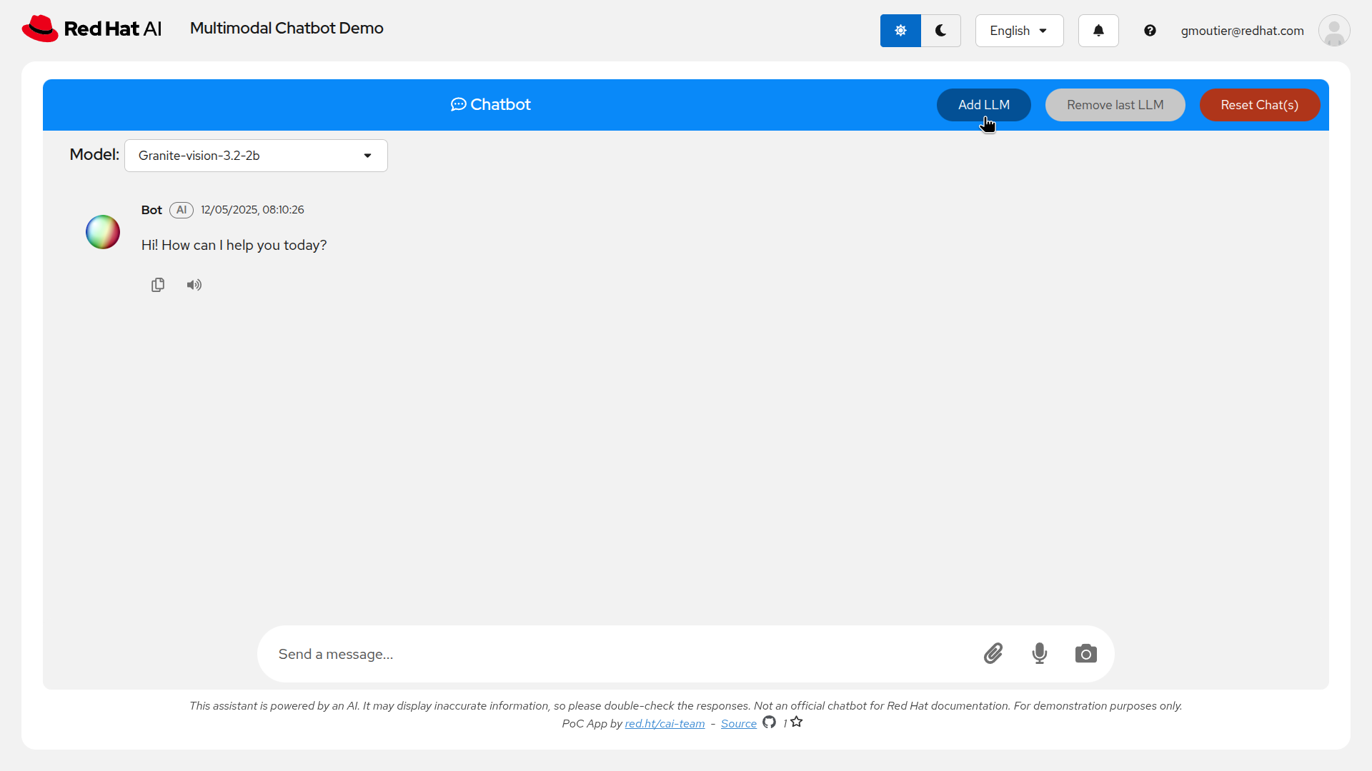 Let's begin by adding another model to compare it with the **Granite Vision** model that is already present.
