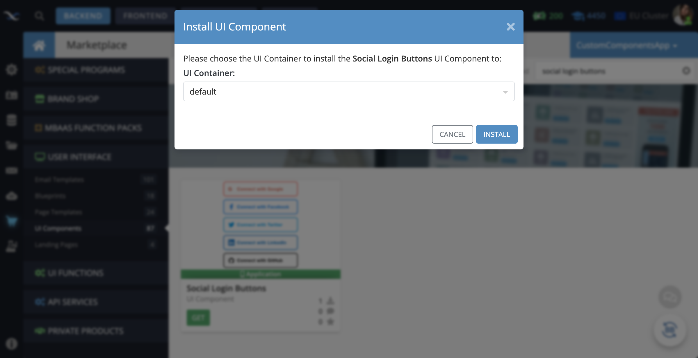 Install the component to the UI Container of your choice