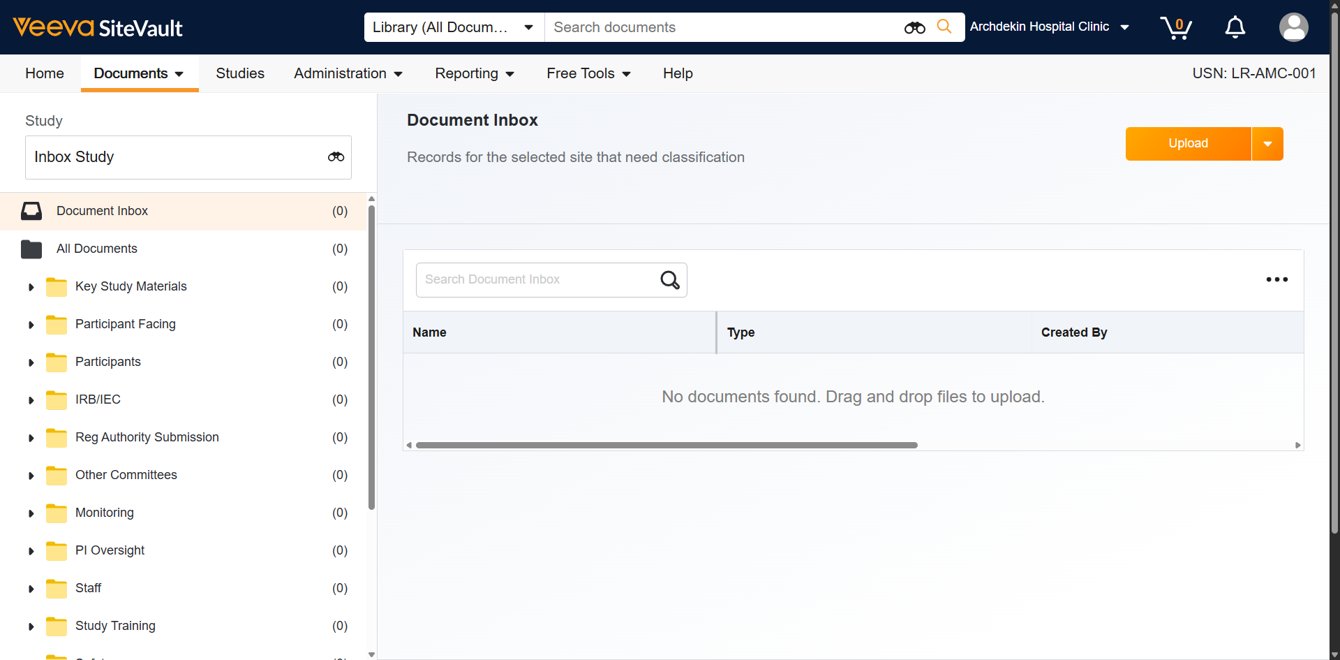 The **Study eBinder Document Inbox** is available from the **Study eBinder** for all studies