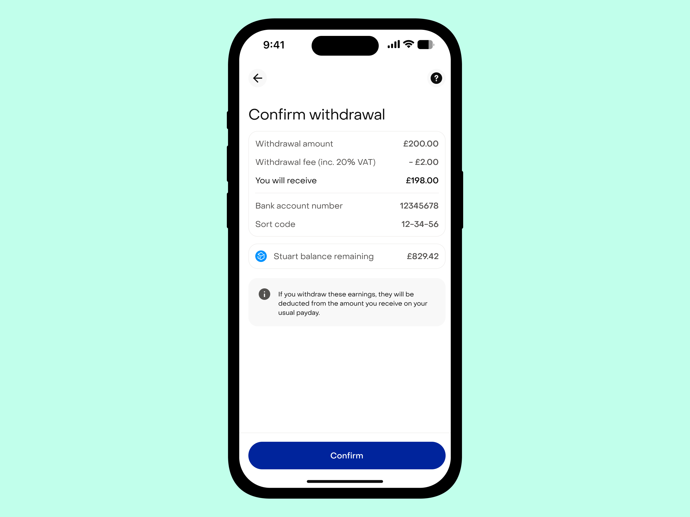 Ensure your bank details are correct, before you confirm your withdrawal