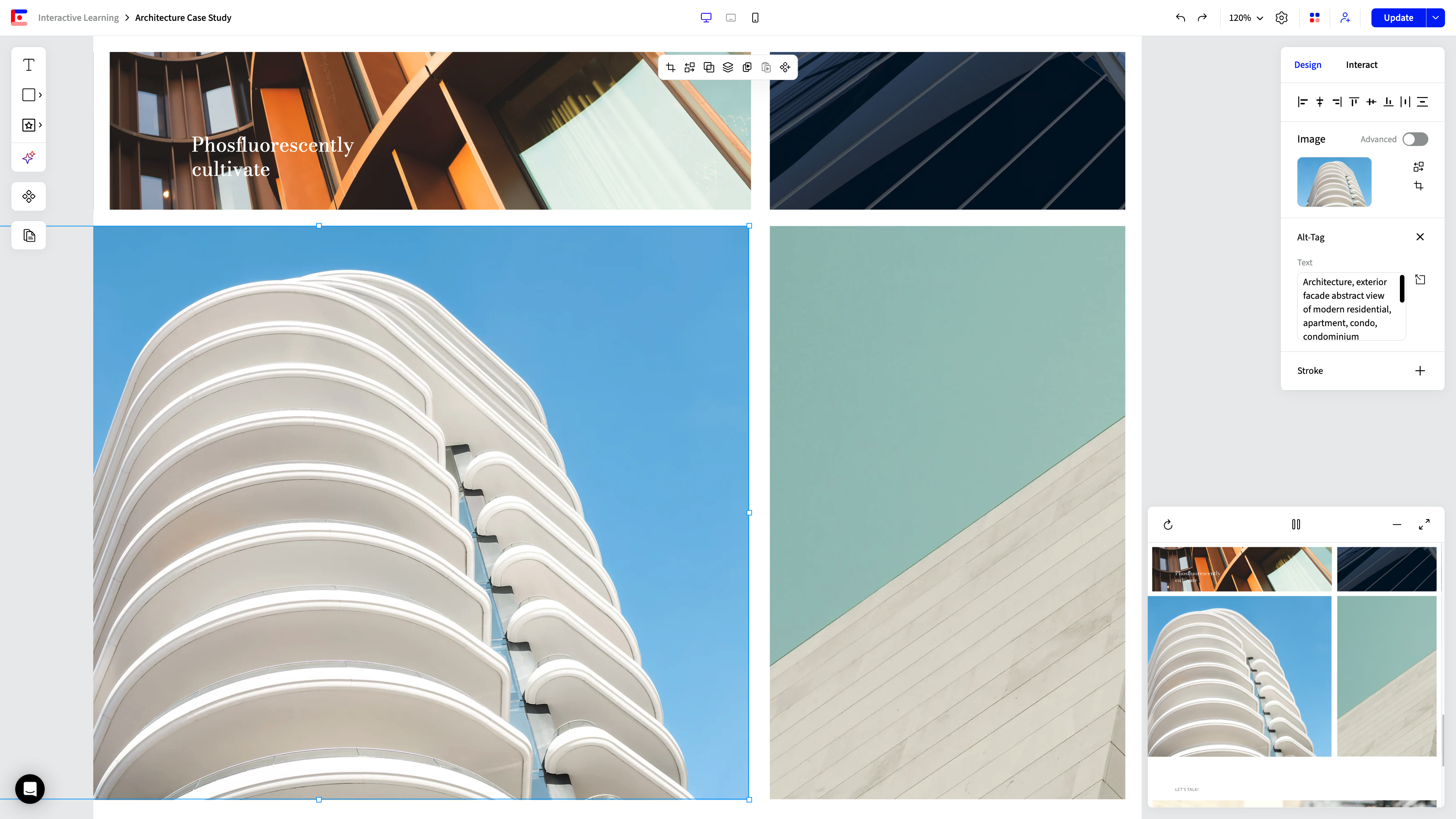 Use the Design tab in the Inspector Panel to edit a selected image.