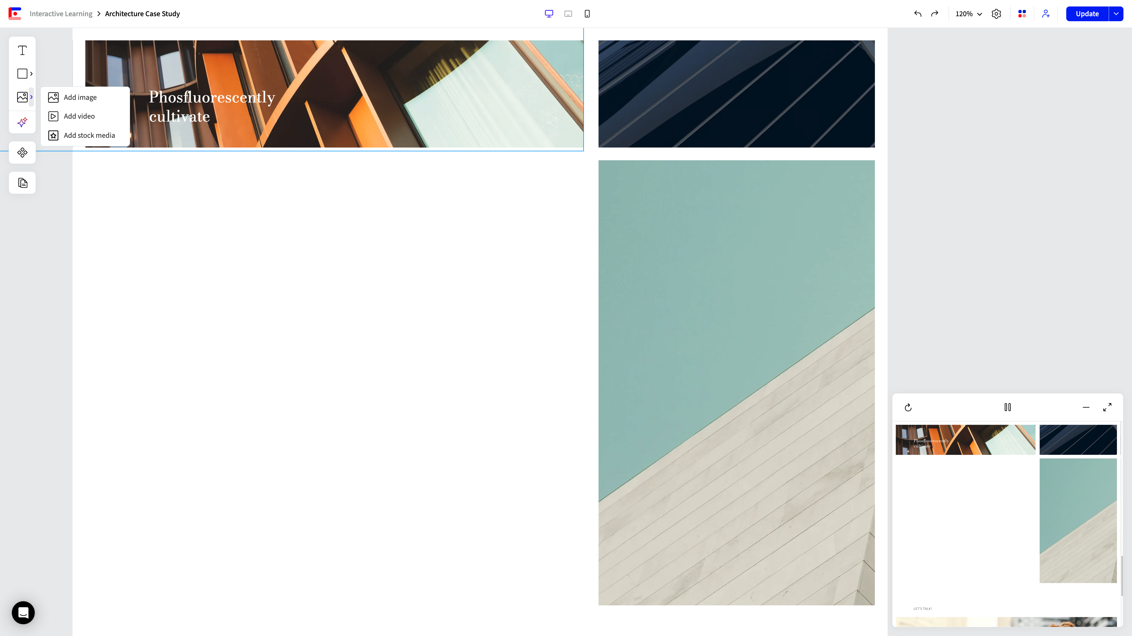 Upload an image or video from your computer, or select an asset from the stock media library.