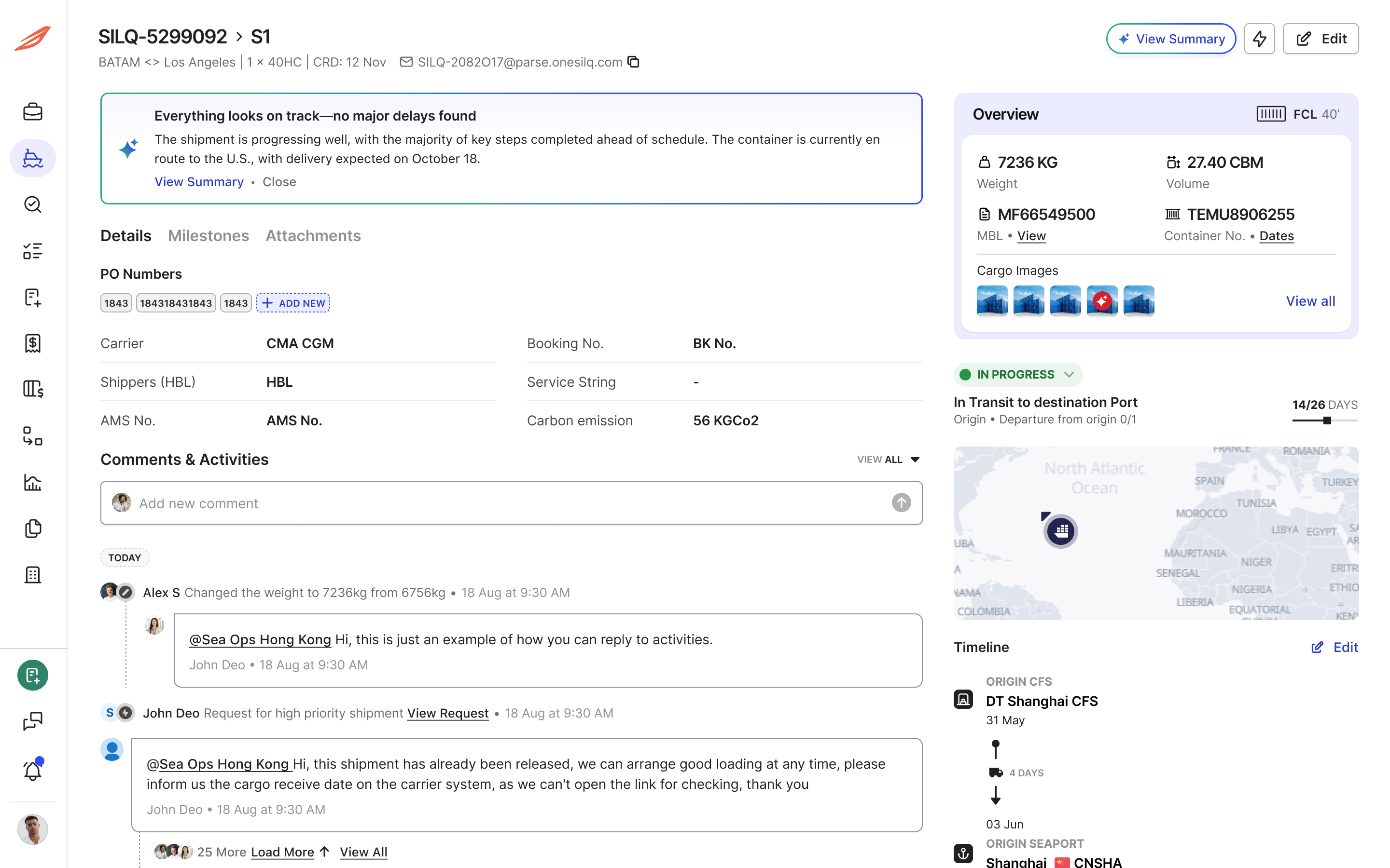 Access AI-powered summaries for shipments.