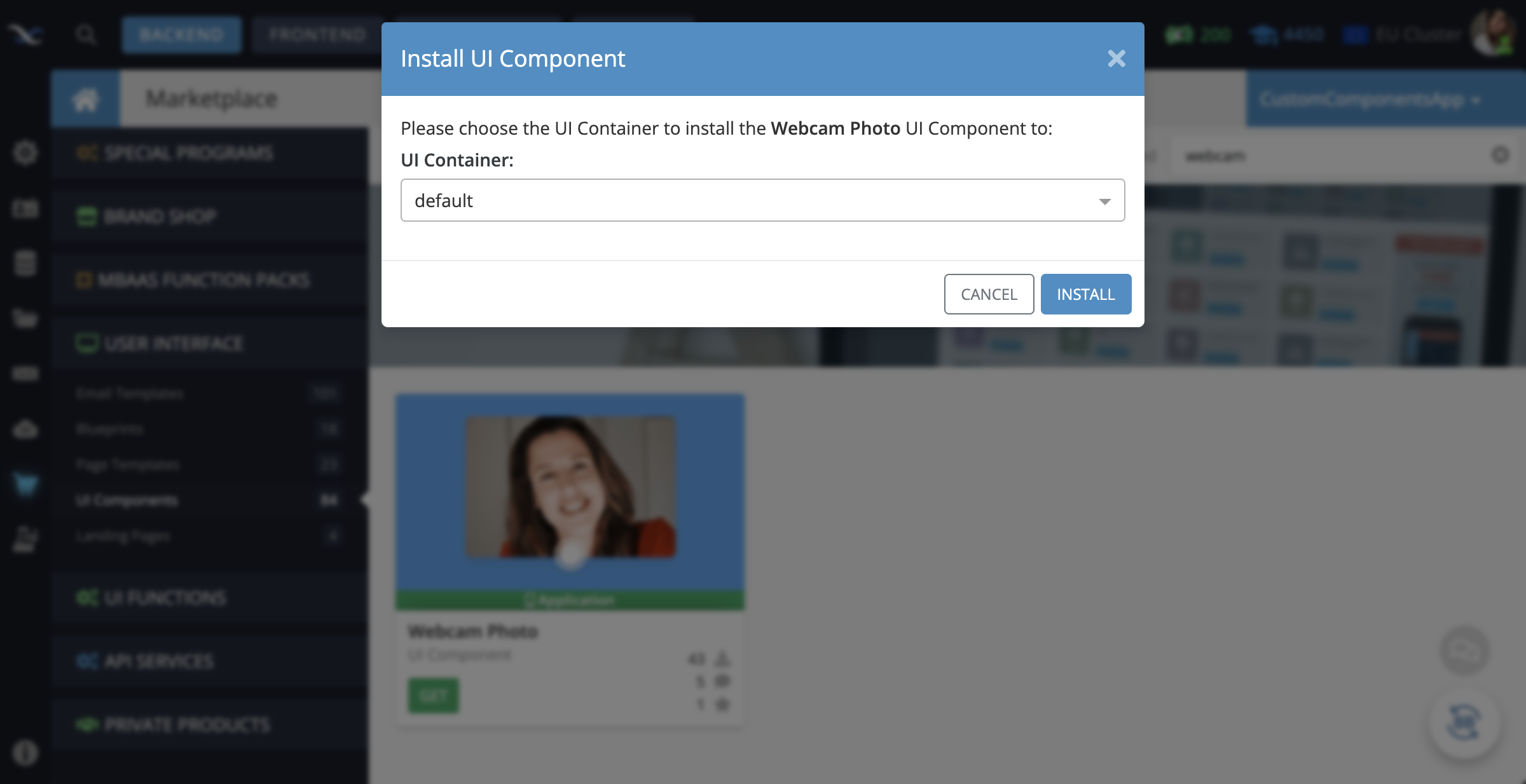 Install the component to the UI Container of your choice